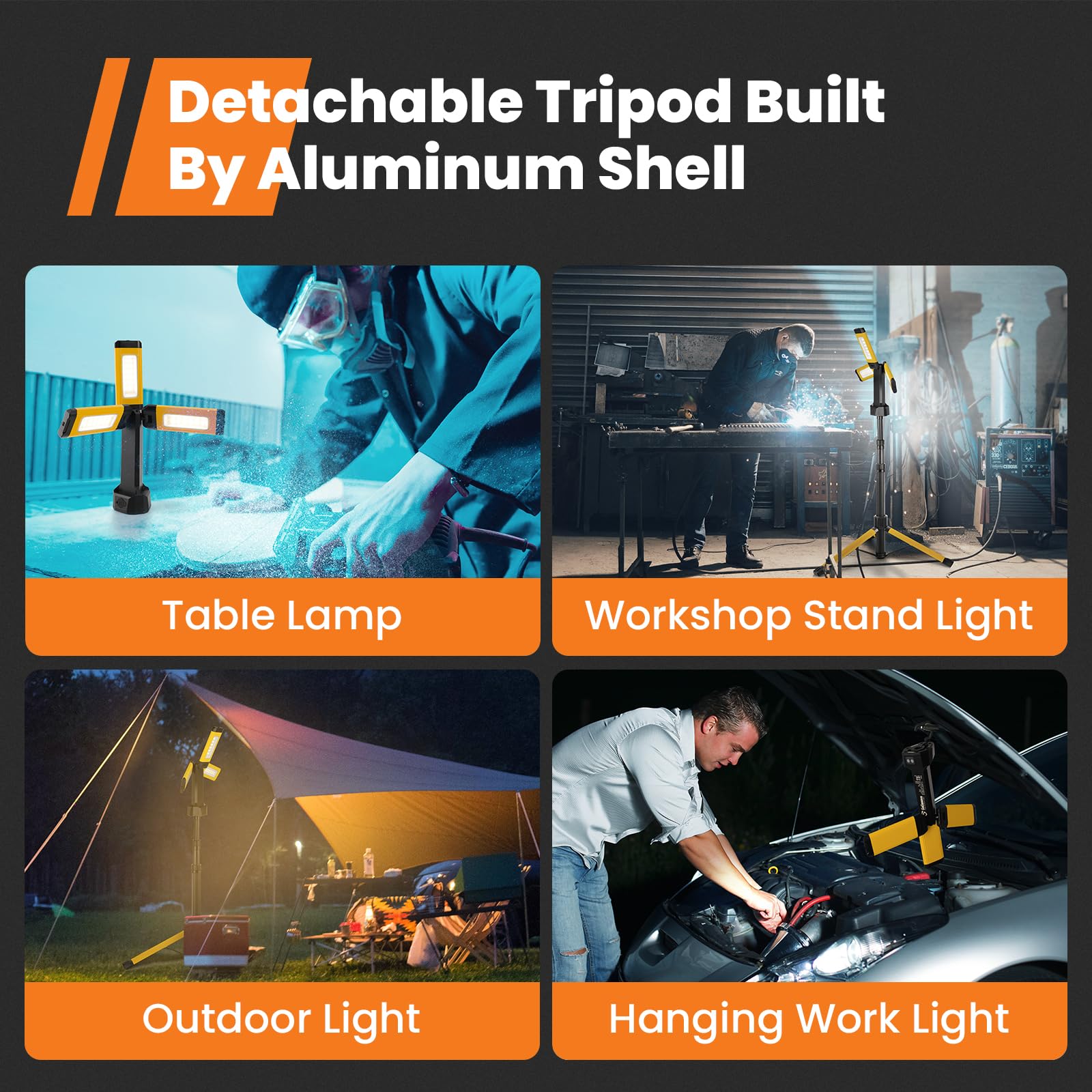 GoGonova Rechargeable Work Light - 700/1200/2200 Lumen, 8AH Battery, Dimmable, 57" Stand, Yellow