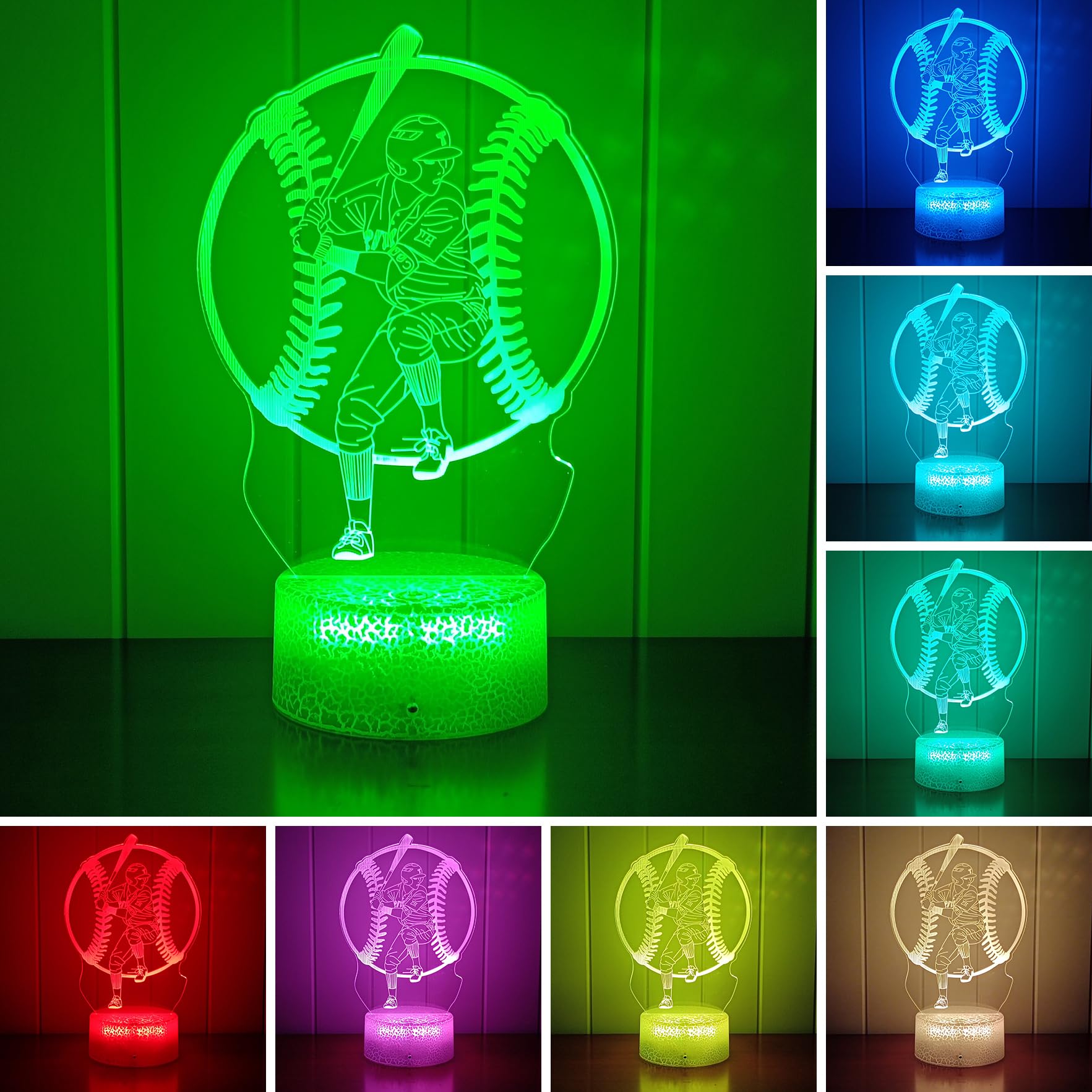 Ledergo Baseball Night Light For Boys,16 Colors Christmas Lighting Gift Rgb Touch Remote Controller Desk Lamp For Baseball Fan H