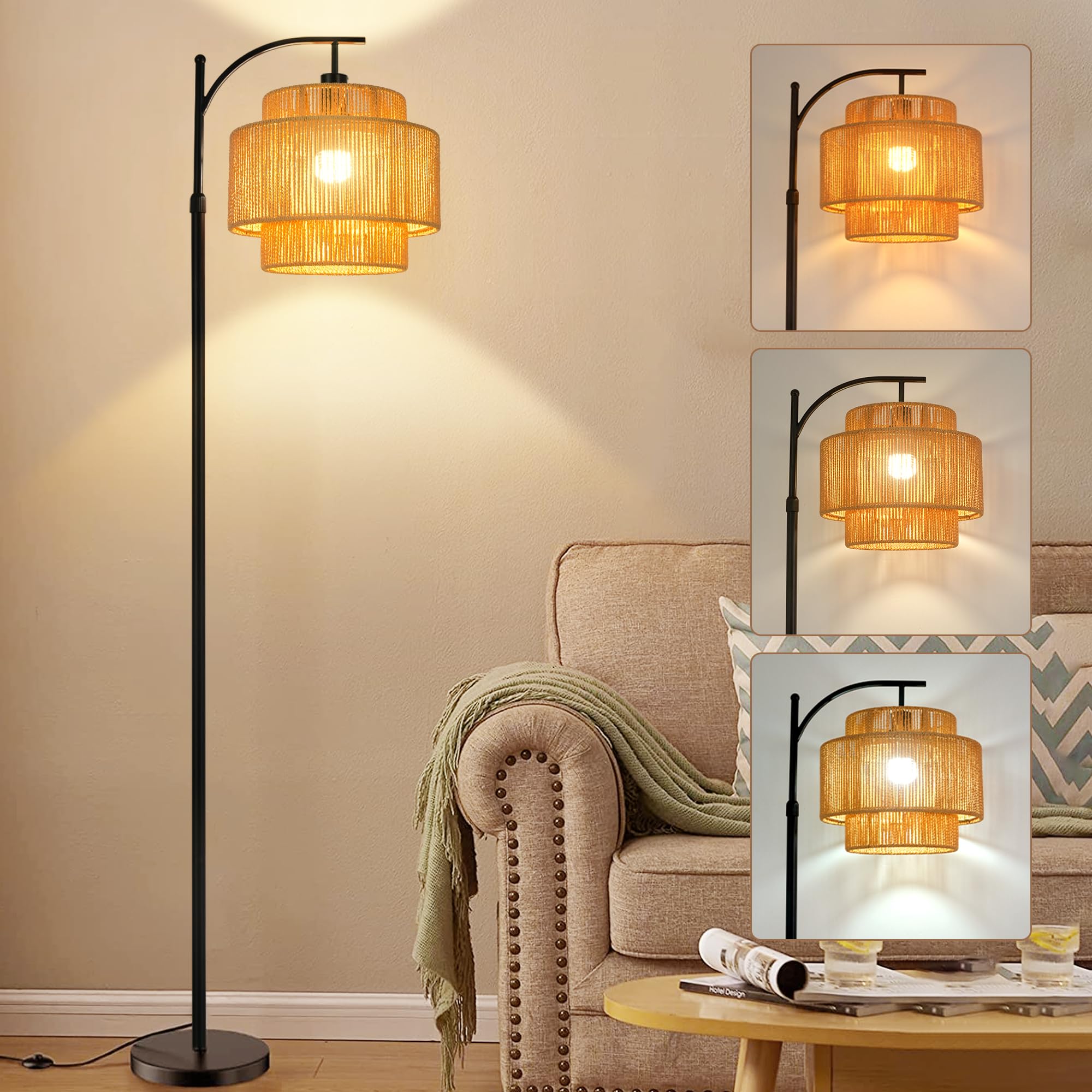 QIYIZM Gold Floor Lamp for Living Room,Bedroom,Standing Lamp with Remote Dimmable Brass Tall Lamp Vintage Retro Mid Century Mode