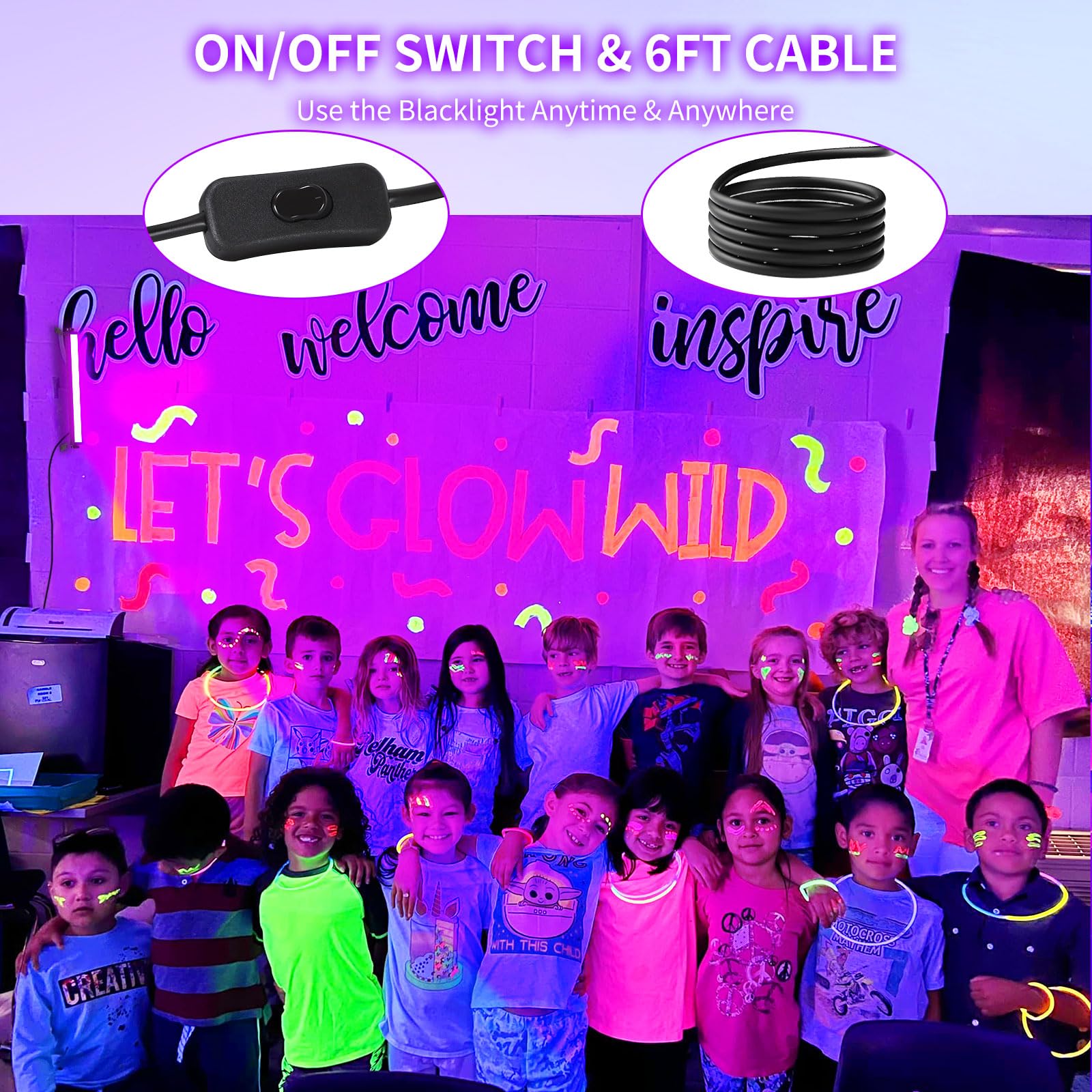 45W Black Light Bar Ip66 Waterproof, Led Blacklight Bar With 6Ft Cord+Switch+Plug, Light Up 25X25Ft Area, Outdoor Black Lights For Glow Party Body Paint Fluorescent Poster Classroom Bedroom Halloween