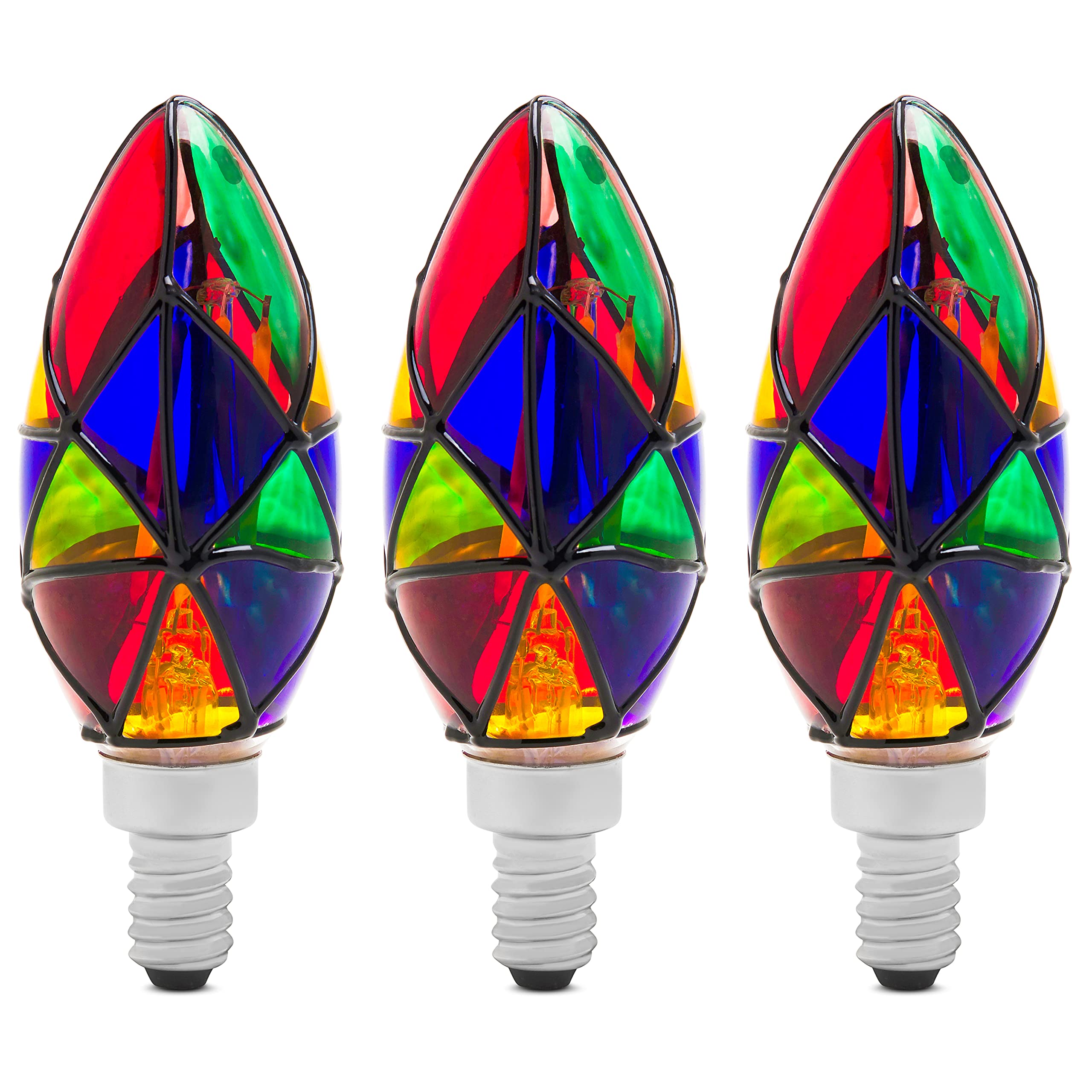 3 Pack LED Stained Glass Light Bulb E12 LED Bulb 2W (25W Equivalent) Candelabra Base Painted Night Light Mosaic Light Bulb Party