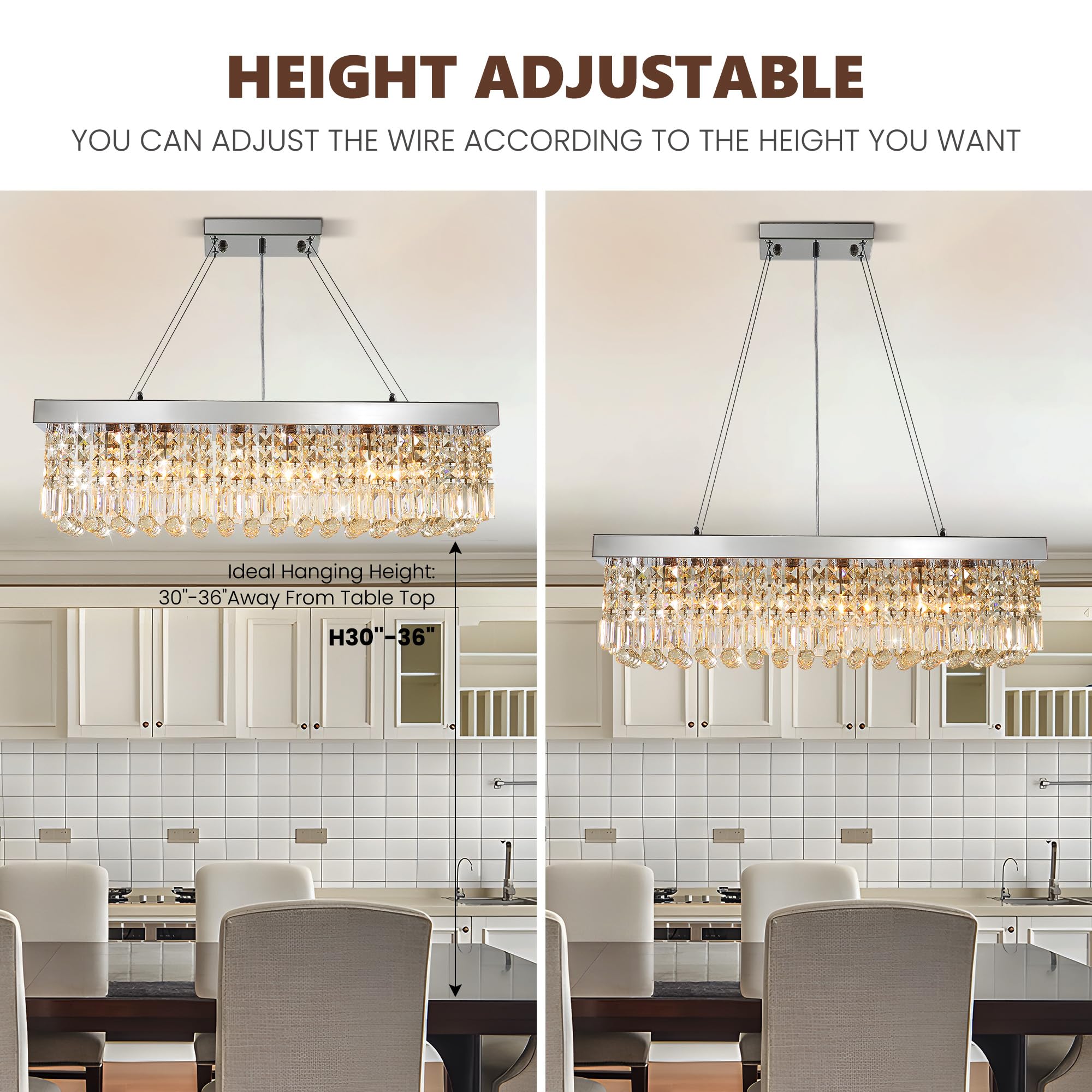 Tinkoso 6-Light Crystal Chandelier - Modern Farmhouse Pendant Light, Stainless Steel, Chrome, L31.5" x W10" x H10", Model LH-00208