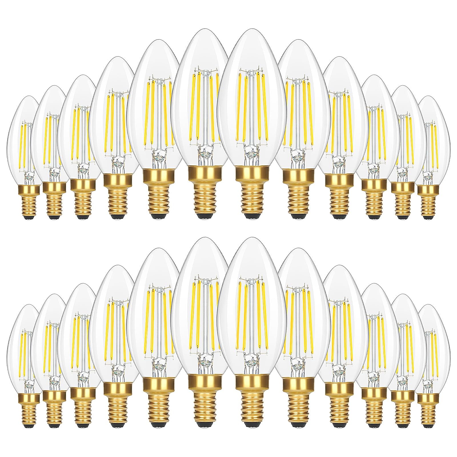 24 Packs 6W 630Lm E12 Candelabra Led Light Bulbs, 5000K Daylight White Dimmable Chandelier Light Bulb, Vintage Led Filament Clea