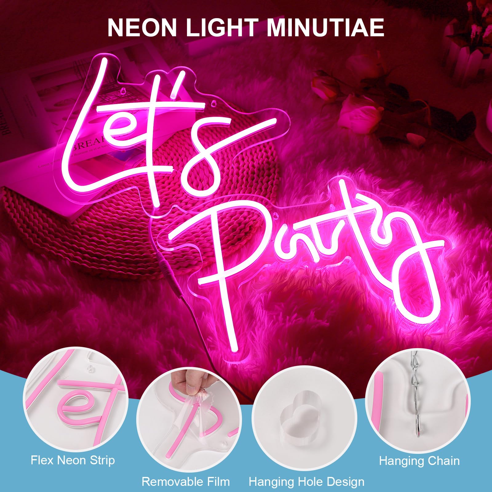 SERBASIC Neon Sign, Dimmable LED Light for Wall Decor, 26x11.8 Inch, Pink, Transparent Acrylic Panel, Perfect for Parties and Home Bar