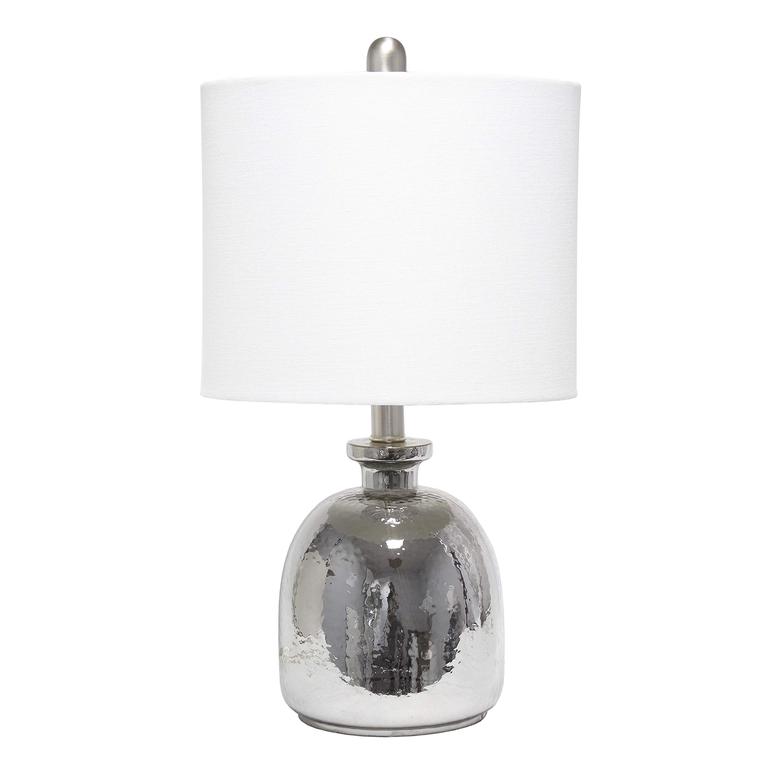 Elegant Designs Lt3316-Wht Silvery Glass Table Lamp With White Shade (Pack Of 1)