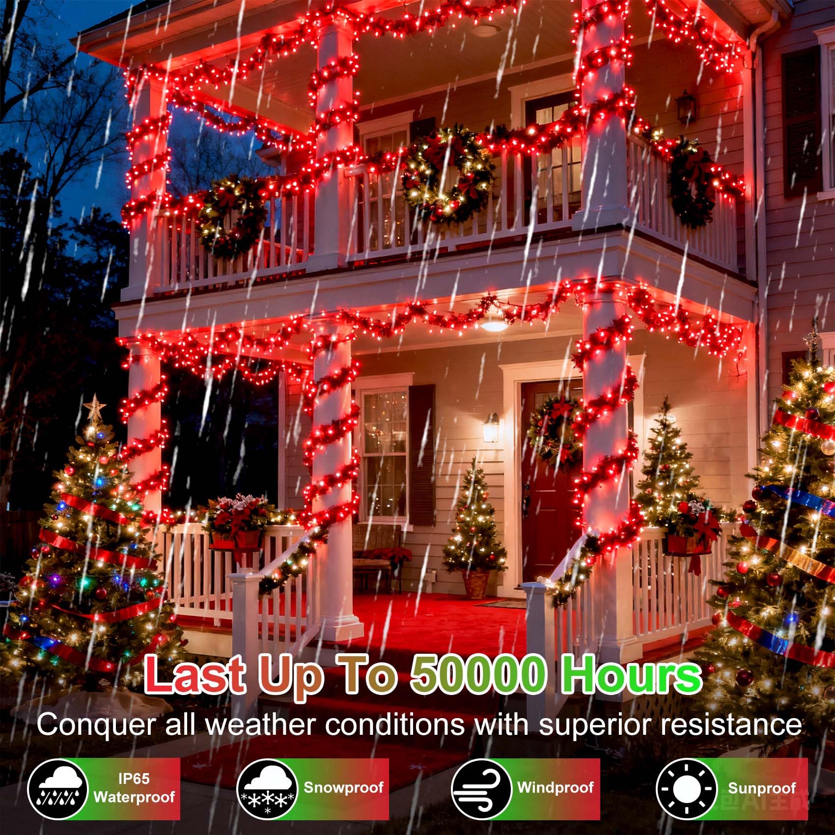 340 Led 90Ft Christmas String Lights Outdoor  12 Pro Modes And Timer Memory & Brightness  Plug In Outdoor Waterproof Clear Wire Twinkle Light For For Xmas Yard Tree Wedding Party Decor (Red)