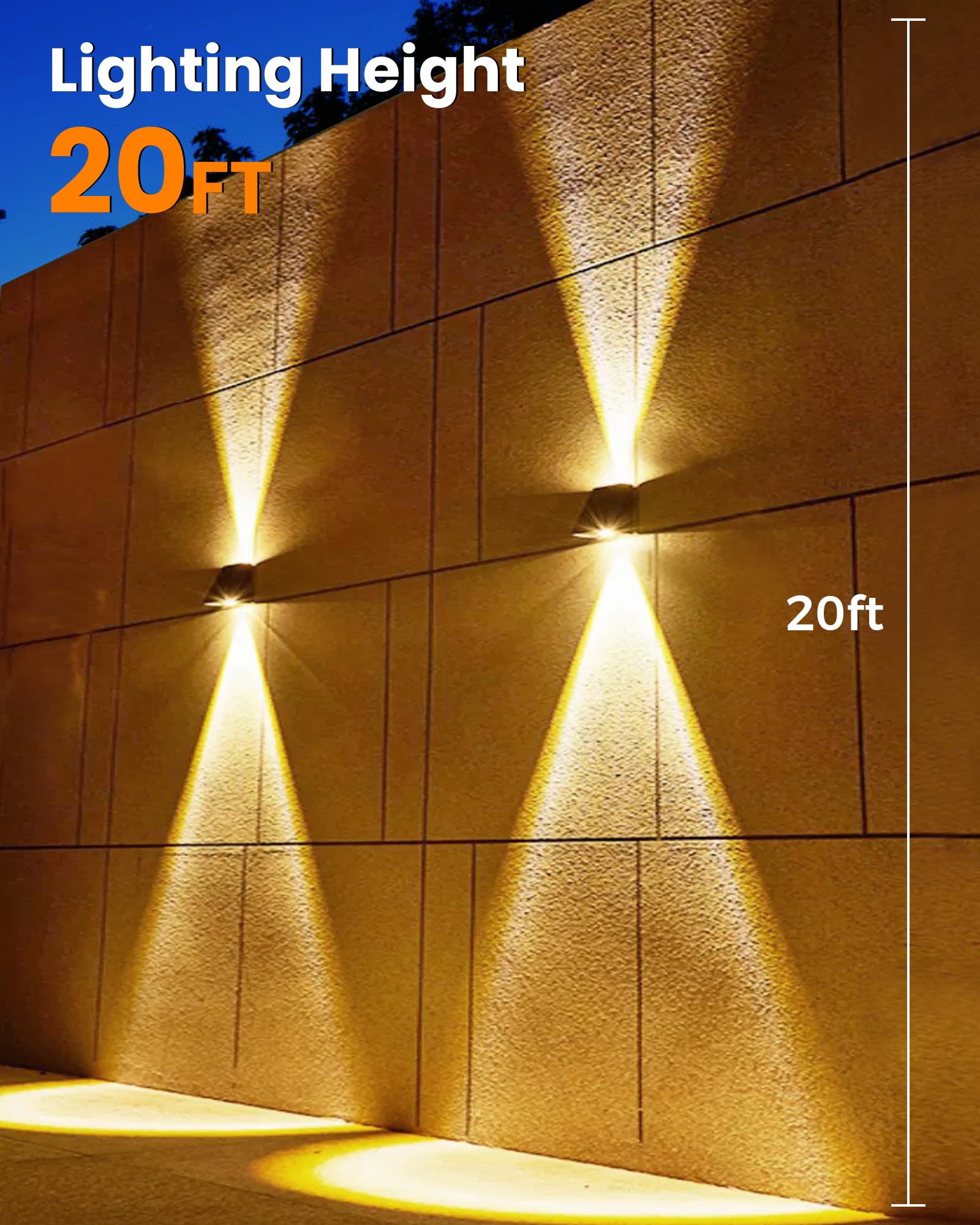 LUHLEE Solar Wall Lights Outdoor, 3000K Warm White, IP65 Waterproof, 4-Pack, 2000mAh, Up and Down Lighting for Patio, Porch, Garage