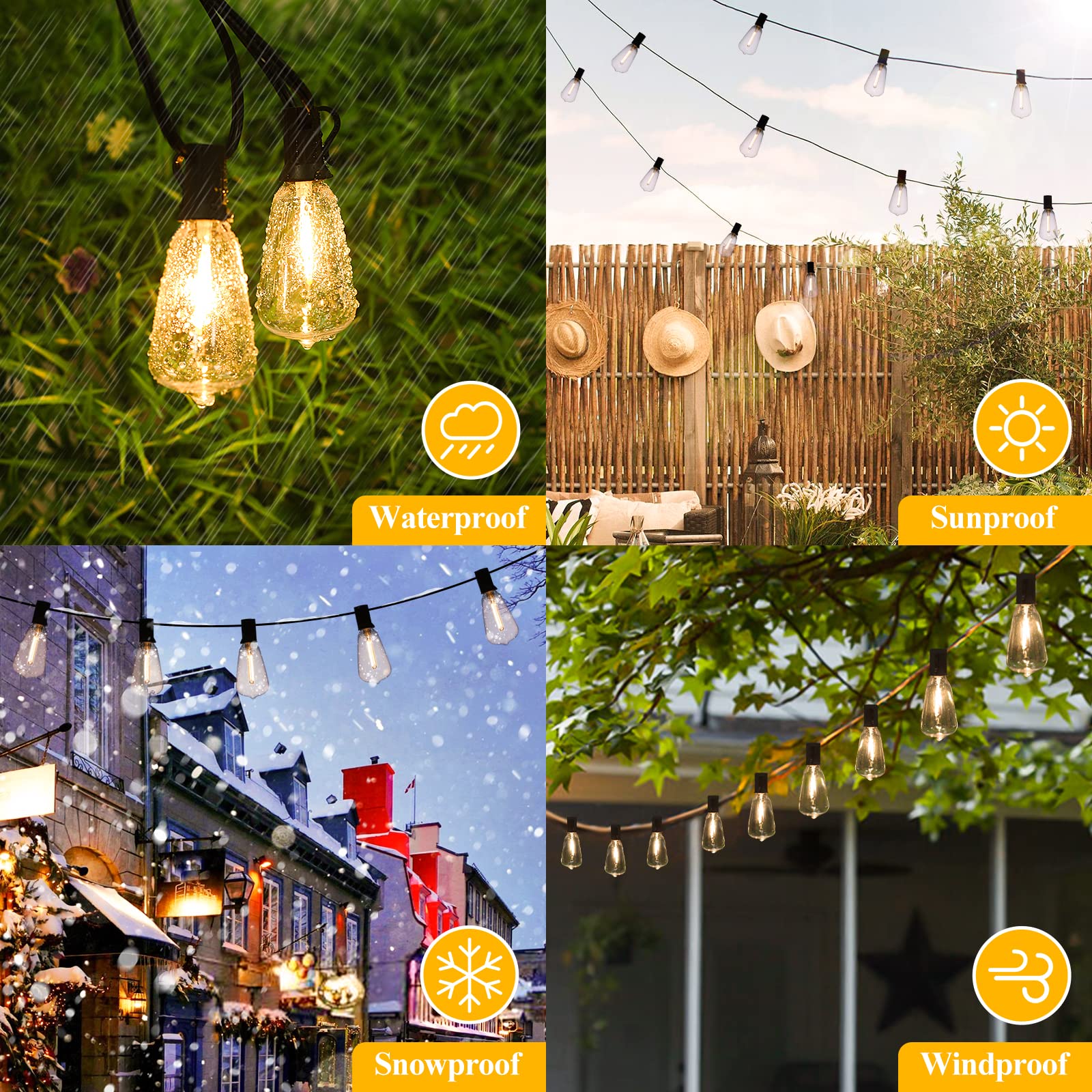 Brightever Outdoor String Lights 180FT, 90+4 Dimmable ST38 LED Bulbs, Waterproof Vintage Edison, 2700K Warm White