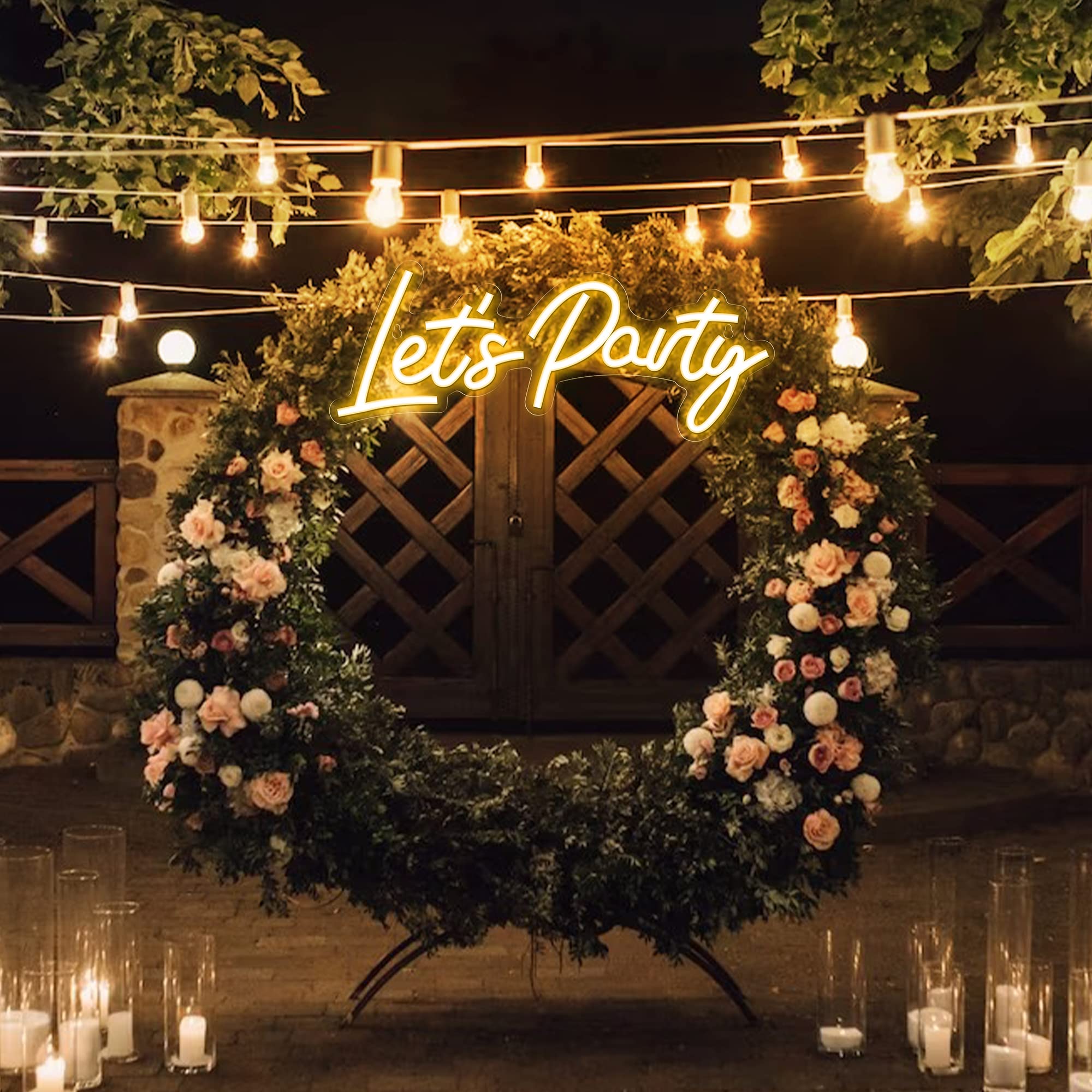 Kavaas Neon Sign - Lets Party Wall Decor, 16.5in x 6.9in , Warm White, Model KNS-LPW for Birthday, Wedding, Bachelorette Decorations