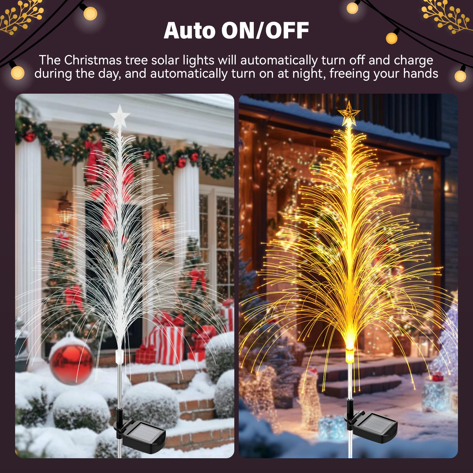 Topvelo 4 Packs Christmas Tree Solar Garden Light With Multi-Colored Change  Auto On/Off Outdoor Yard Light  Solar Lighting For Garden  Porch  Christmas And Festival Decoration (S_Size)
