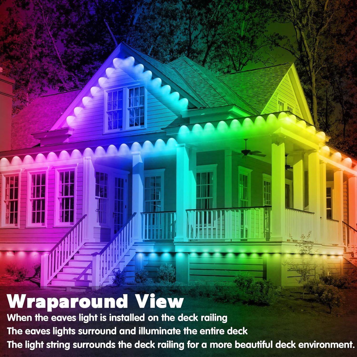 300Ft Permanent Outdoor Rgb Lights - Ip67 Waterproof With Smart App Control Remote, Diy Scene Modes, Music Synchronization, Eave