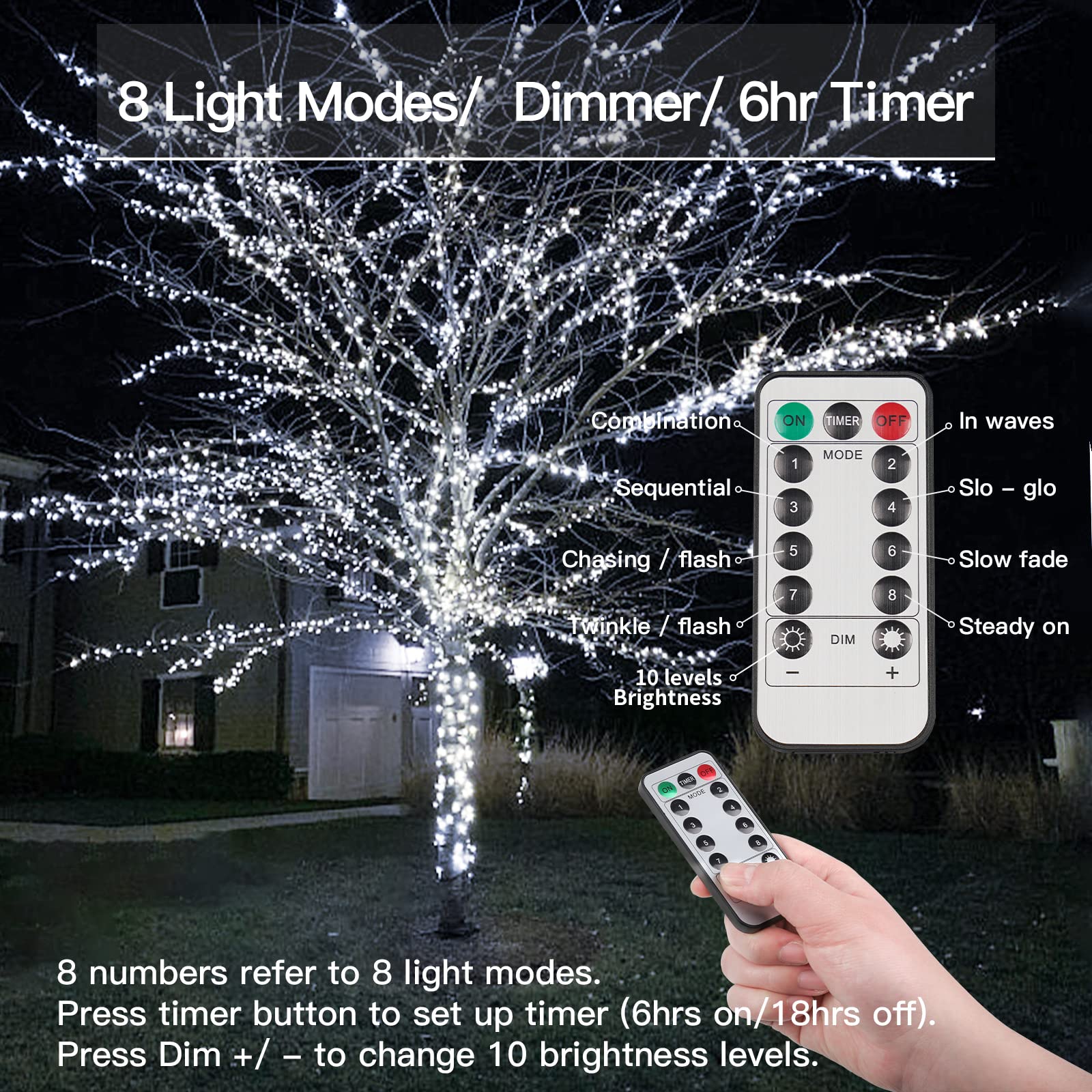 suddus 33ft 100 LED Outdoor String Lights, White Fairy Lights Battery Operated with Remote, Led Twinkle Lights for Bedroom, Back