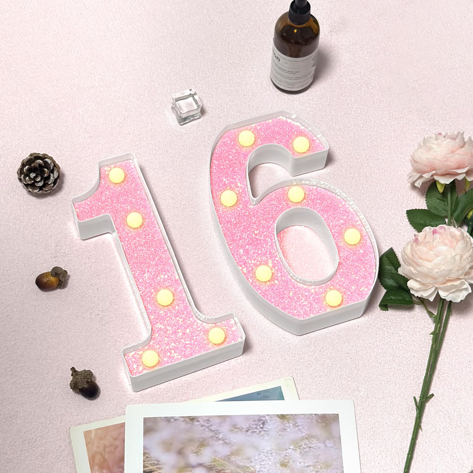 8.7In 16Th Birthday Decorations Gifts For Her  Light Up Numbers Decorative Sign For 16Th Birthday Wedding Work Anniversary Backdrop Table Wall Decor(Shining Pink)