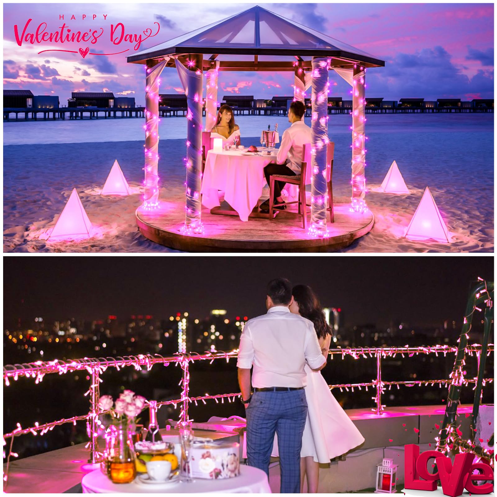 Jmexsuss Connectable 33Ft 100 Led Pink Lights For Bedroom Decor, 8 Modes Pink String Lights Clear Wire, Plug In Pink Christmas S