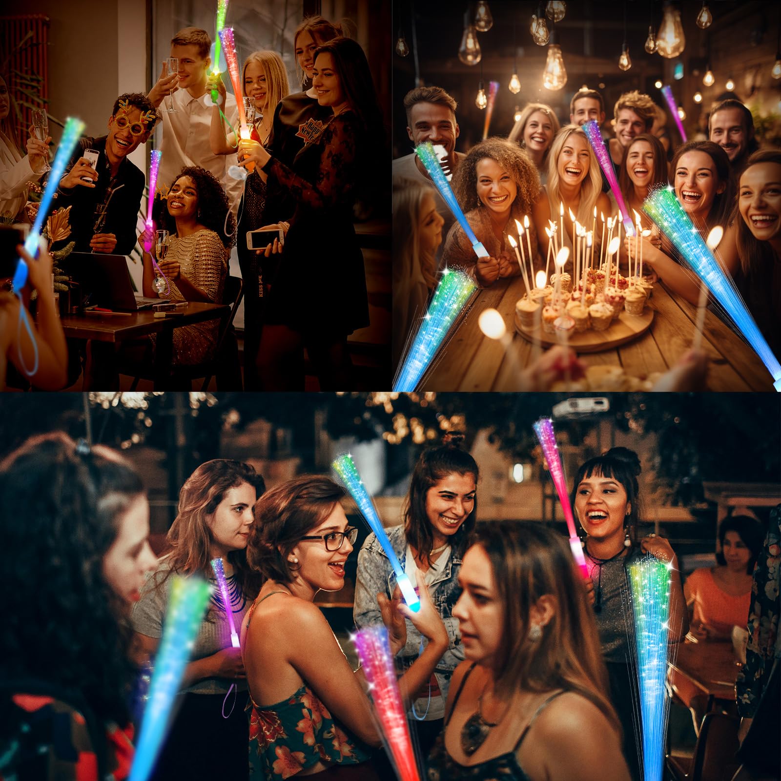 Shqdd 100 Pcs Glow Fiber Wands Sticks,Led Light Wands,Glow In The Dark Party Supplies,Fiber Optic Wands,Led Flashing Sticks,Fibe