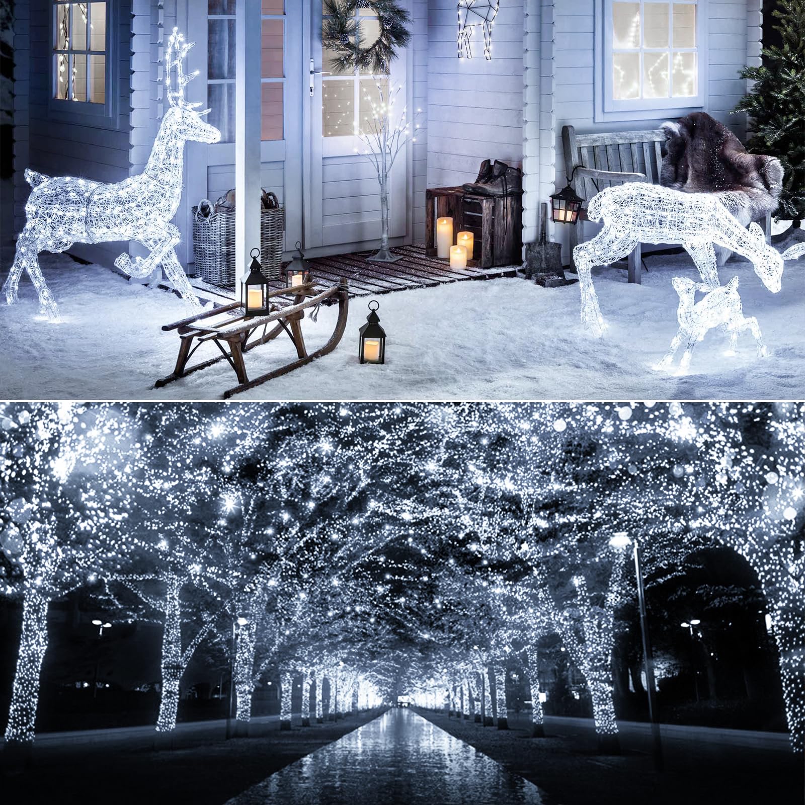 ROADAYLY 394FT LED Christmas String Lights, 1000 Lights, Waterproof, 8 Modes, Timer, Cool White