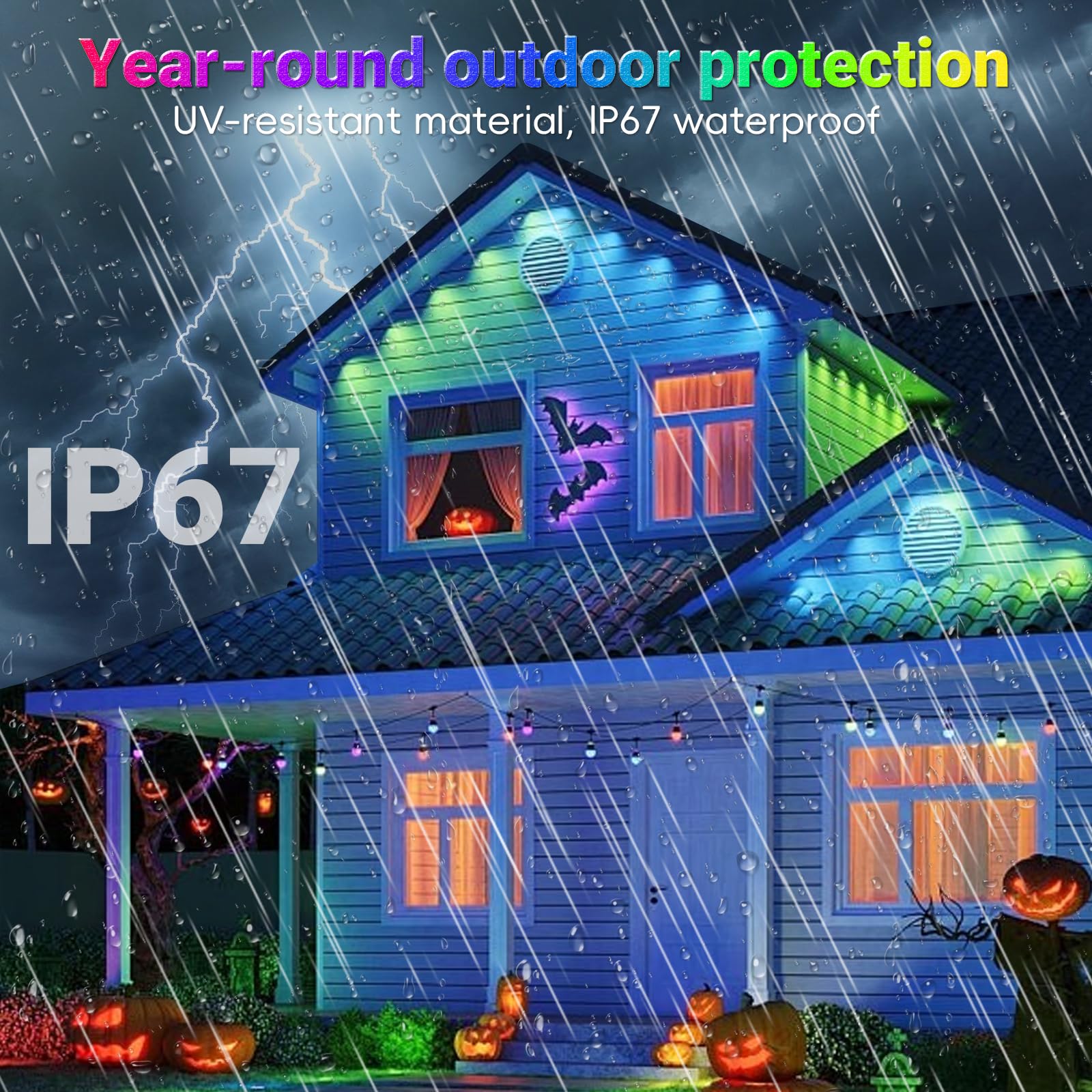JZVGEN Permanent Outdoor RGB Light, 500FT, IP67 Waterproof, Remote/App Control, 250 LED, Multicolor, Model WWST-150A