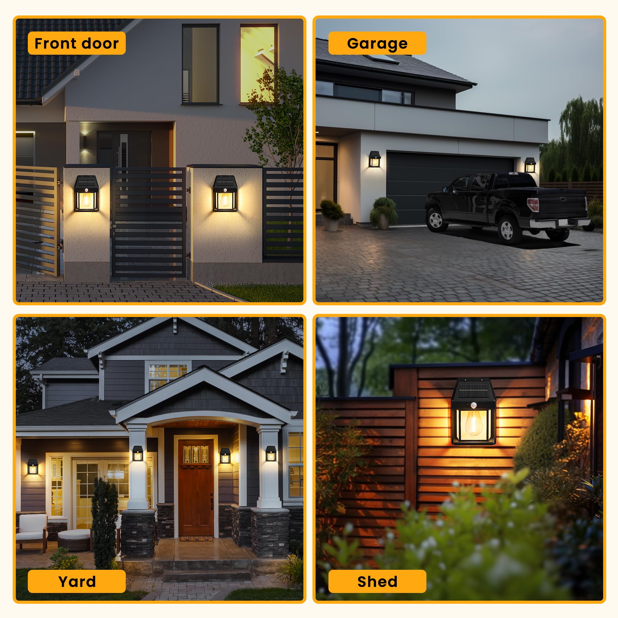 GIGALUMI Solar Wall Lights, 2 Pack Motion Sensor, Waterproof, Dusk to Dawn, Black Shell, Model 9457 for Patio, Garage, Shed