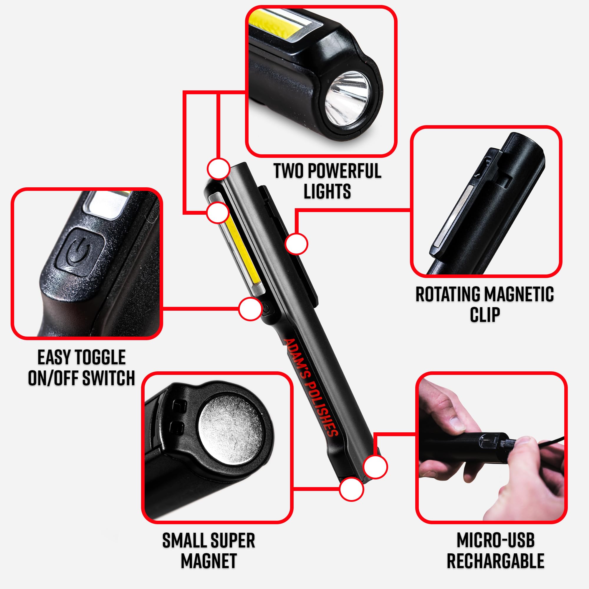 Adams Polishes Swirl Finder Flashlight - 170 Lumen Mini Light - Black