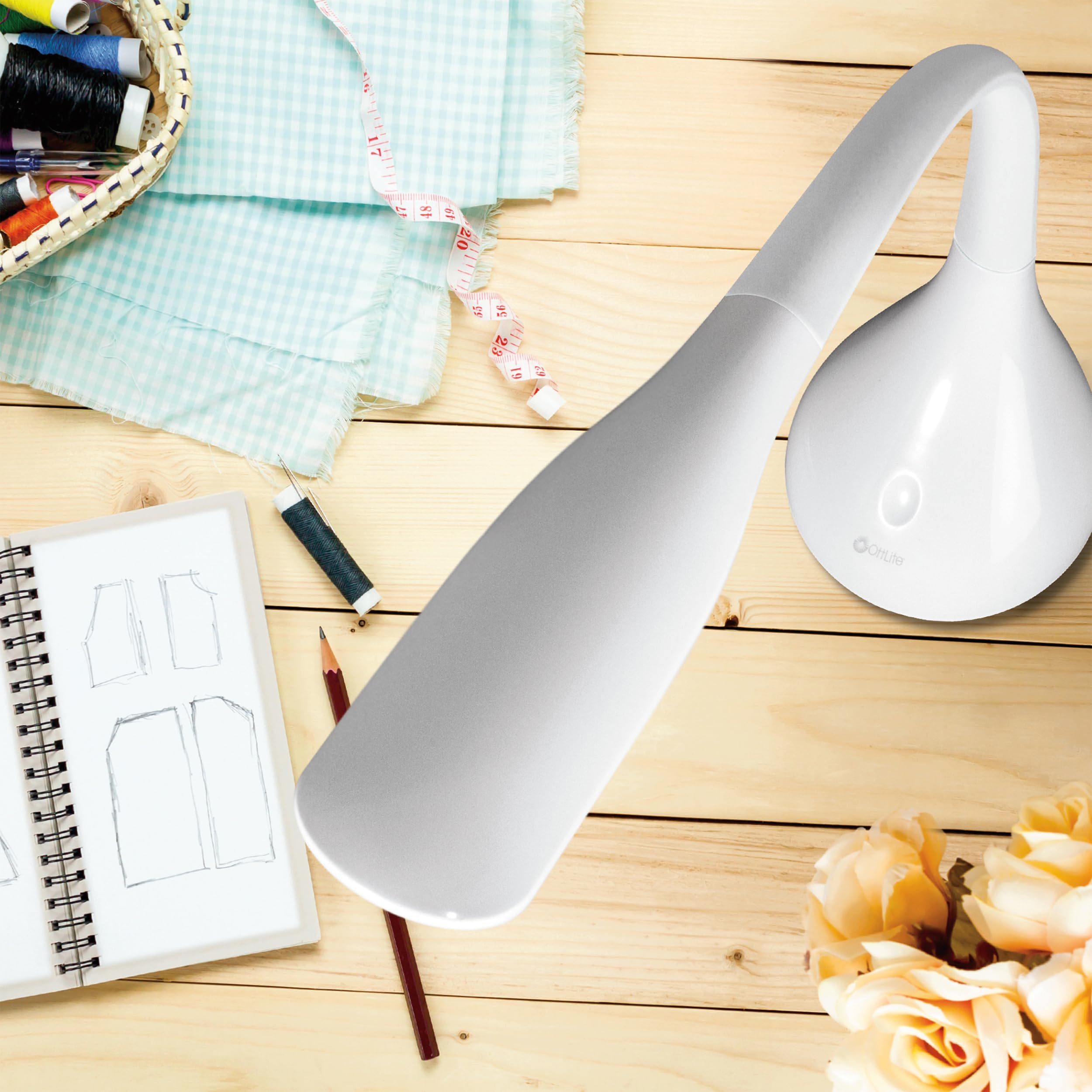 OttLite Creative Curves LED Desk Lamp, Dimmable, 4 Brightness Settings, Medium, White, Model A30009-FFP