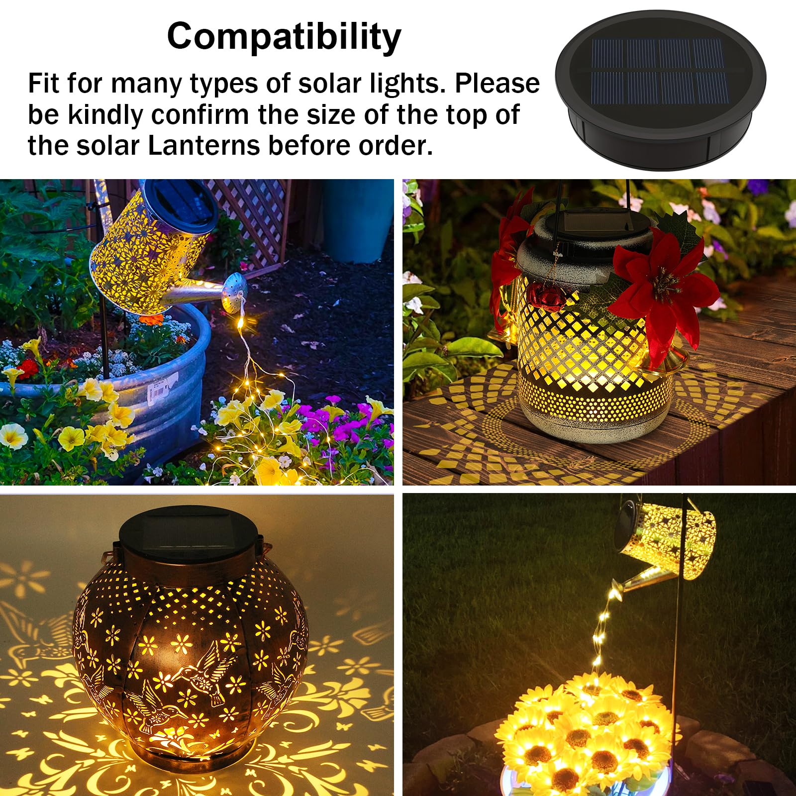 Vookry Watering Can Solar Lights - Replacement Top With 3.5Ft 80 Led Flashing String Lights, Outdoor Waterproof Solar Lantern Ba