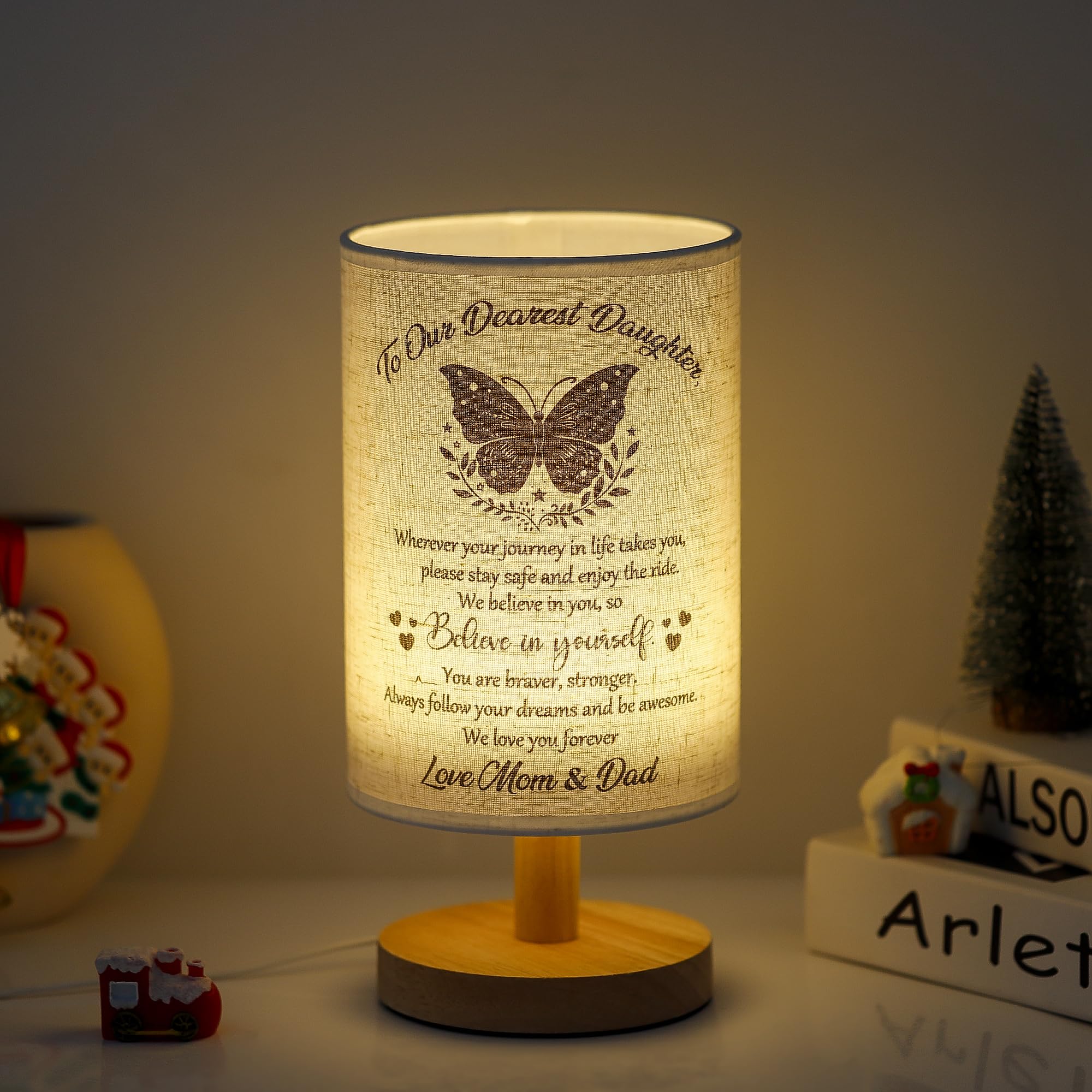 Wsyear Mothers Day Daughter Gifts From Mom Dad Table Lamp - Best Birthday Gifts For Daughter Fabric Wooden Desk Lamp - Graduatio