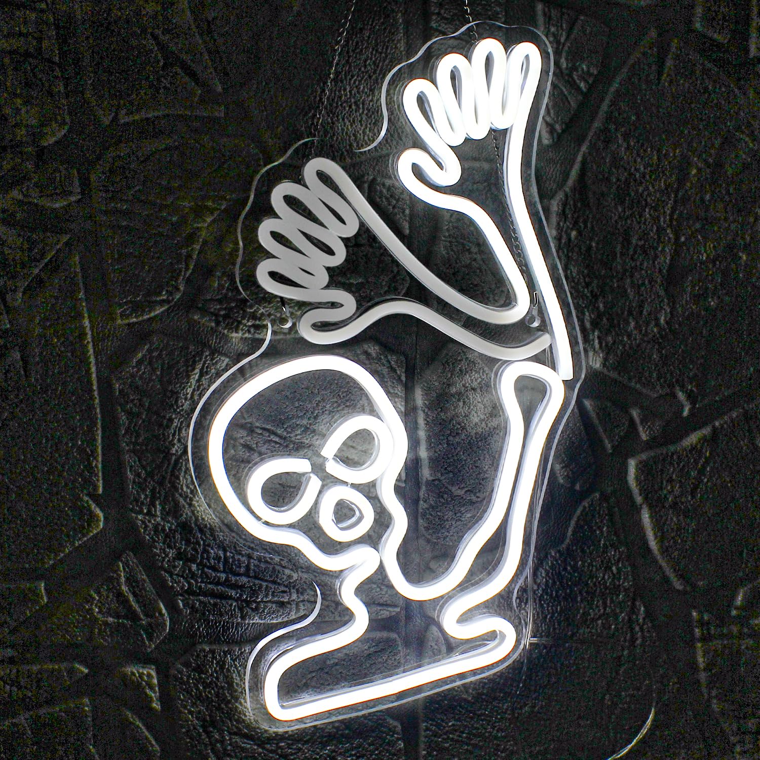 WLHOPE Skull Neon Sign - White LED Acrylic Wall Decor, Halloween Light, Model LL-skull-white