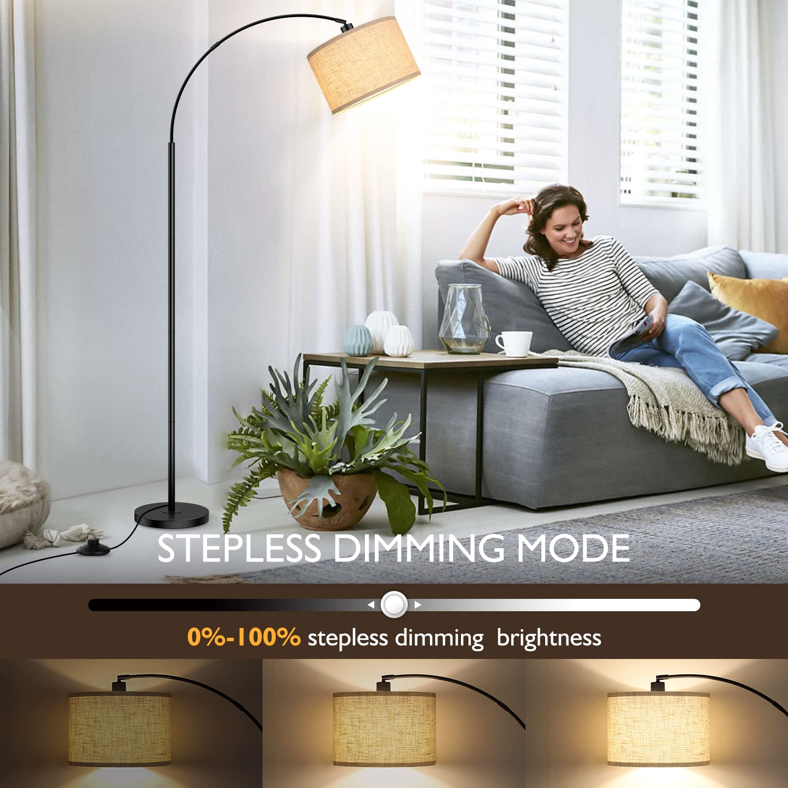 Arc Floor Lamps For Living Room, Modern Remote Control Standing Lamp With Stepless Dimmable, Black Tall Floor Lamp,Over Couch Ar