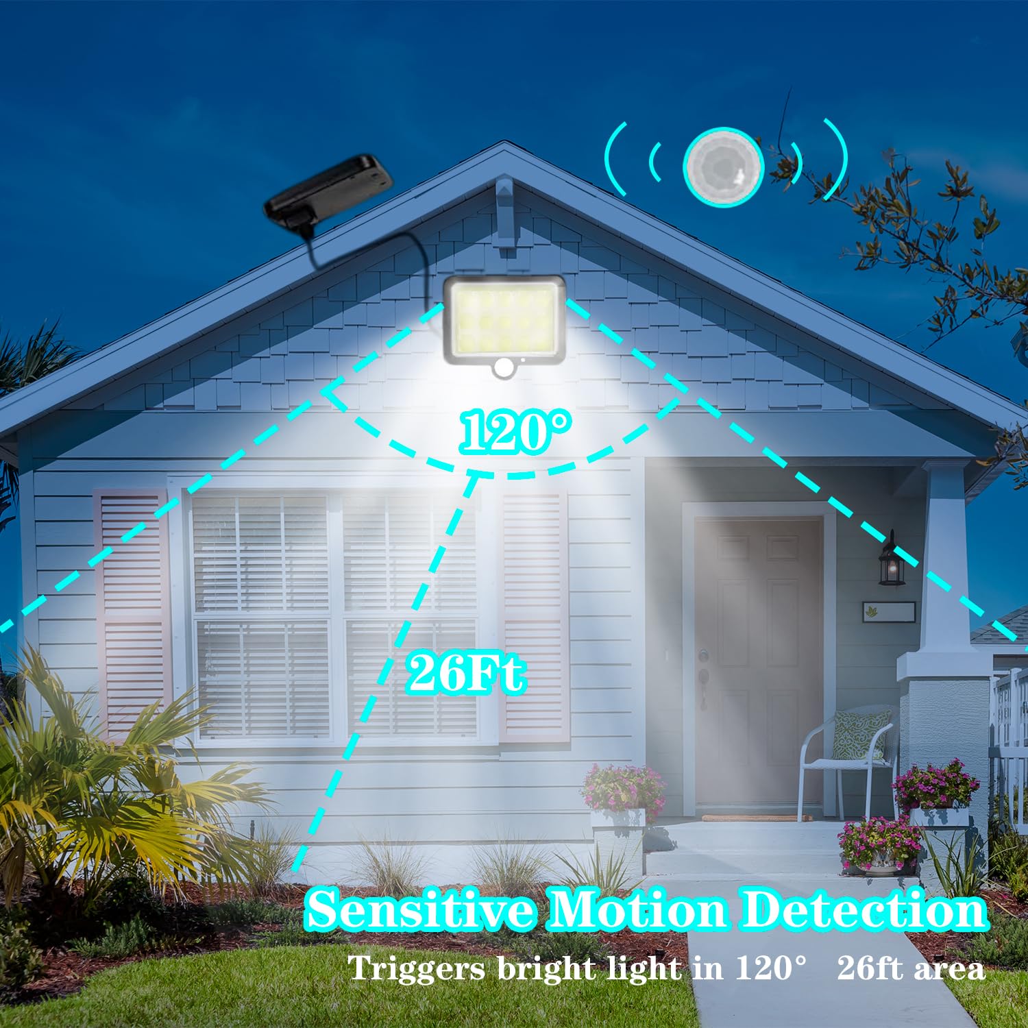 Nrowoll 2 Pack 3000LM Solar Motion Sensor Lights Outdoor with Remote Control & 16.4ft Cable, 195LED Security Flood Lights, IP65