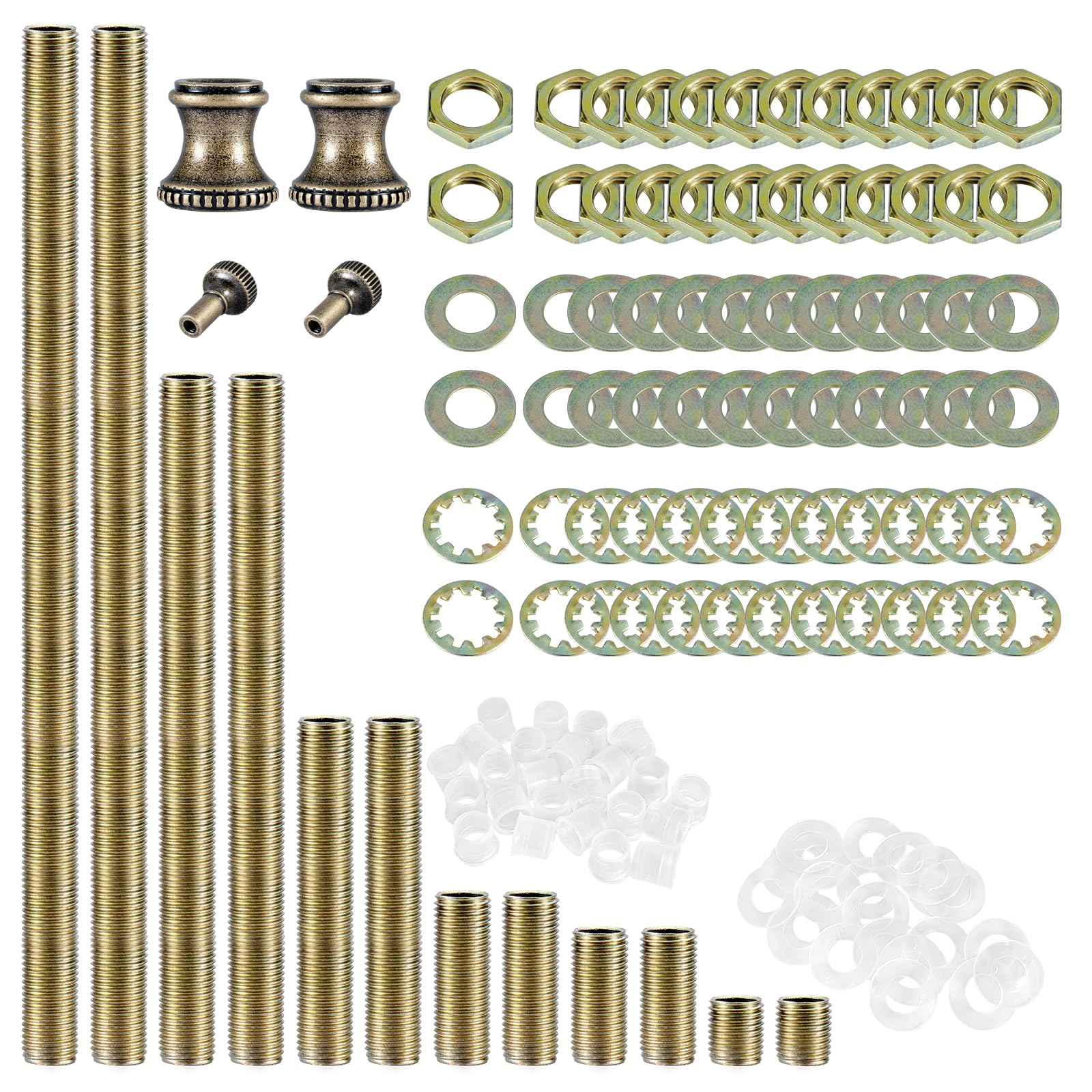 GooChan Lamp Repair Hardware Assortment,All Thread Pipe Lamp Rod,Includes Lamp Nipples,Coupling Pipe Connectors,Switch Knobs,Was