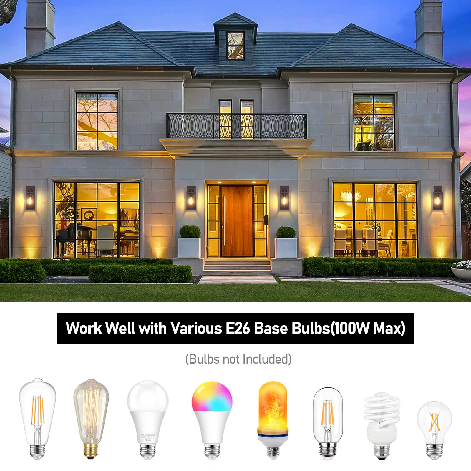 BesLowe Outdoor Wall Light Fixtures - Waterproof Brown Porch Sconces, Modern Metal Lanterns with E26 Sockets, 2-Pack, Model B04013P-ORB