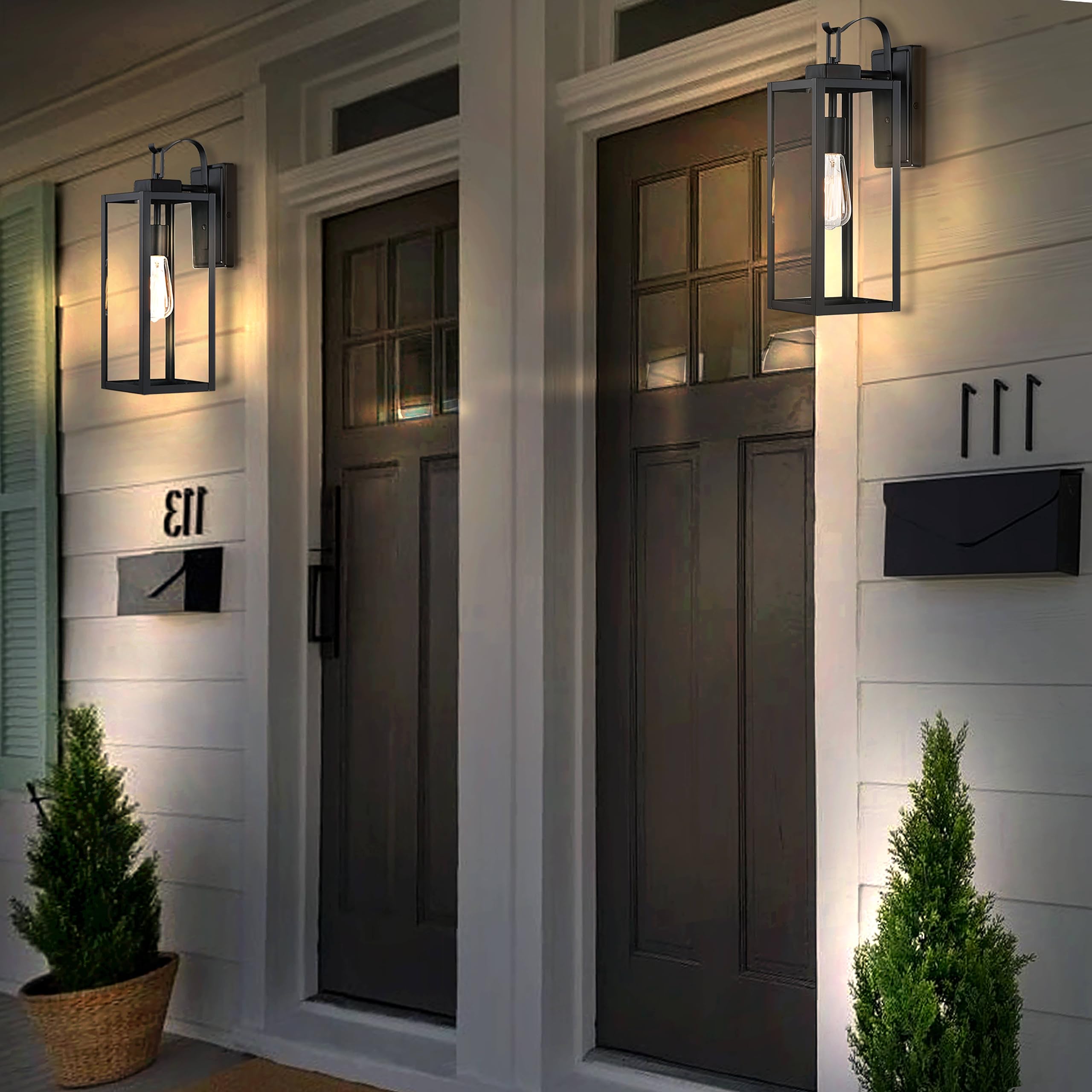 Wisbeam 18 Inch Black Outdoor Wall Lantern, Large Size Exterior Porch Sconce Wall Mount, Modern Wall Light For Outside, Black Fr