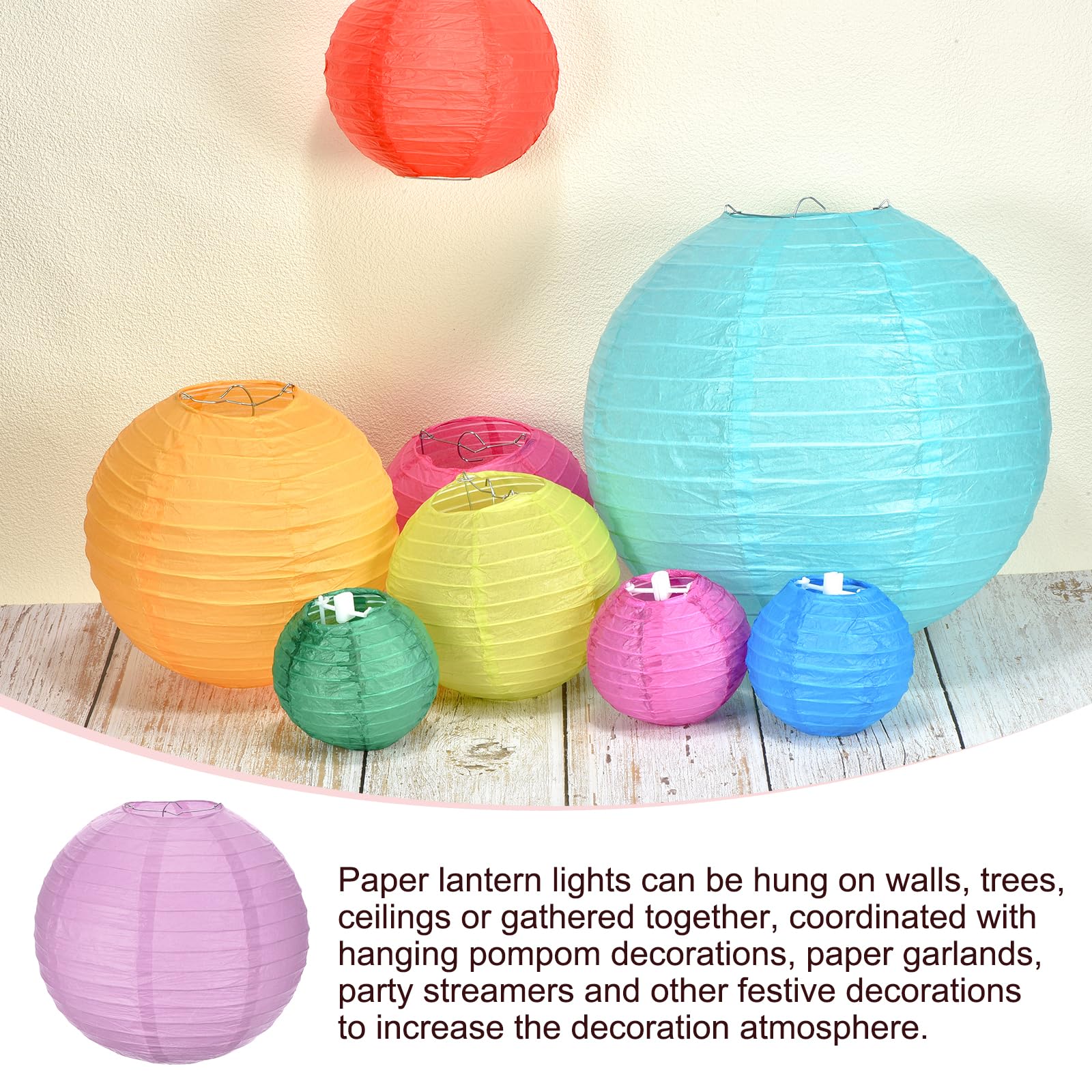 Meccanixity 6Pcs Paper Lanterns Decorative, 6'' 8'' 12'' Light Purple Round Hanging Lantern Chinese Lanterns For Home Decor, Bir