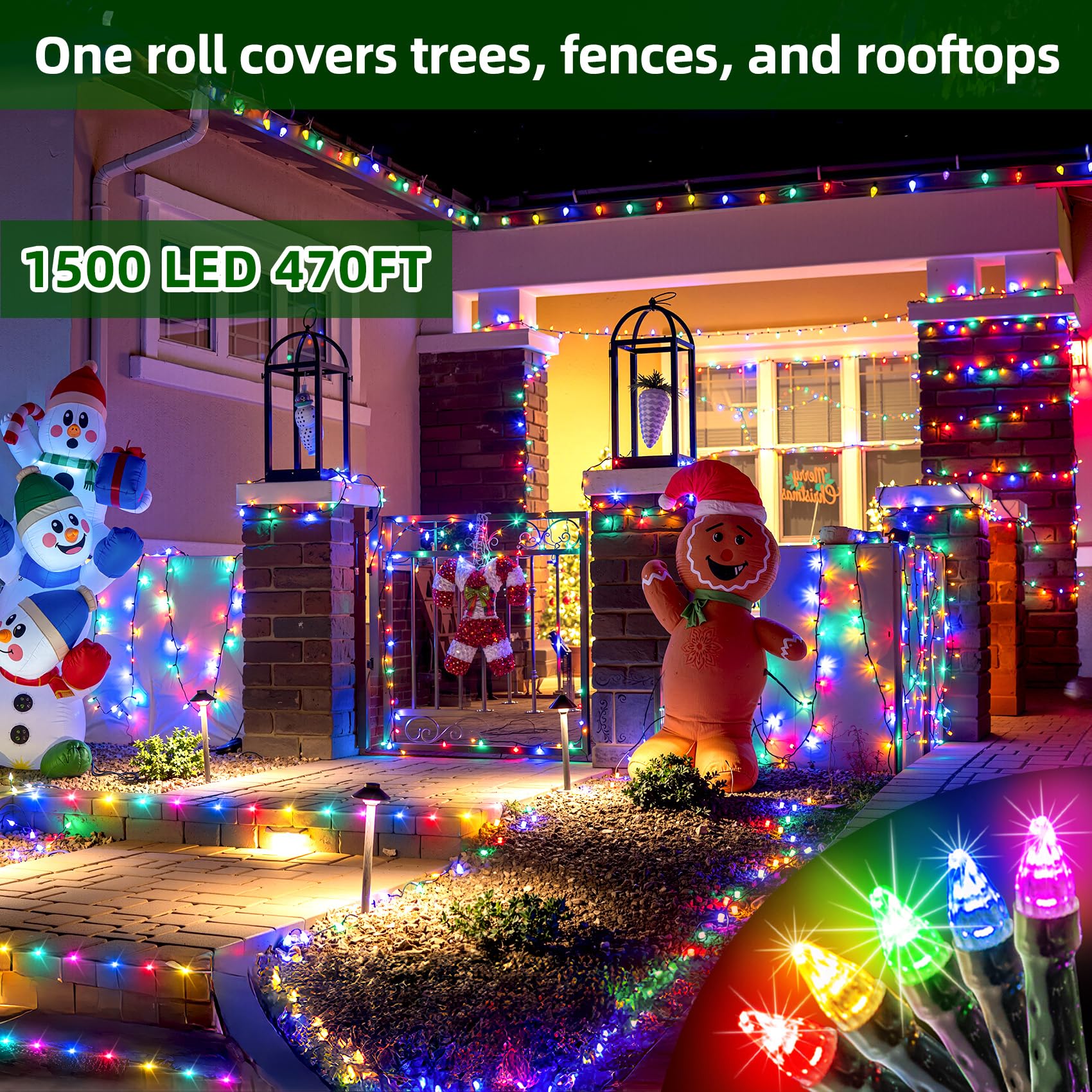 1500 Led 470Ft Christmas Lights Outdoor 12 Lighting Modes Christmas String Lights With Timer  Dimmable Multicolor Led String Light Waterproof For Yard Tree Xams Wedding Party Holiday Decorations