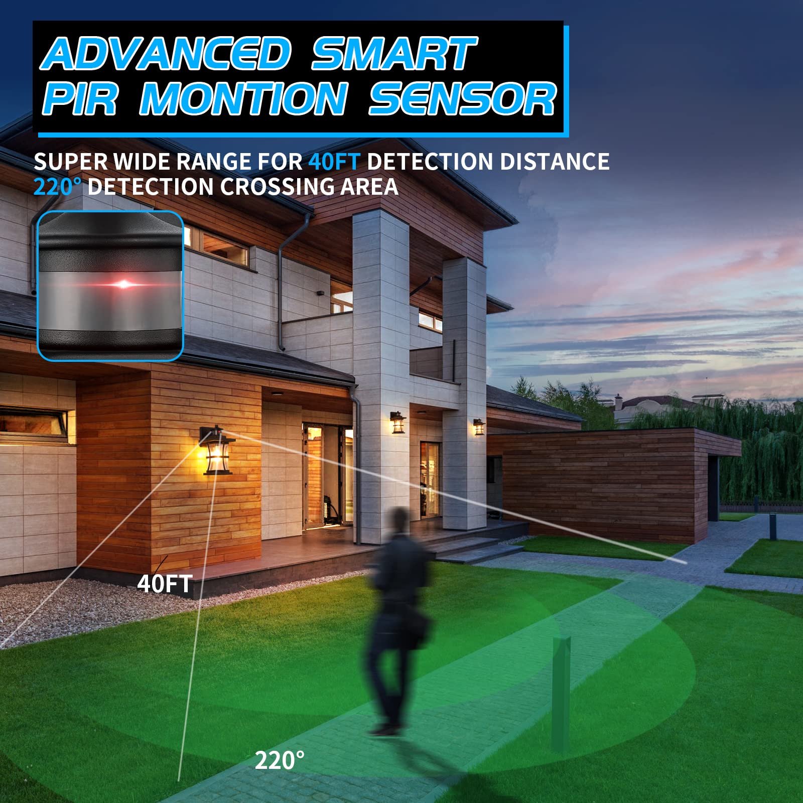 Motion Sensor Outdoor Wall Lights Fixture, Advanced Dusk To Dawn Exterior Lighting, Outside Light For House, Garage, Anti-Rust W