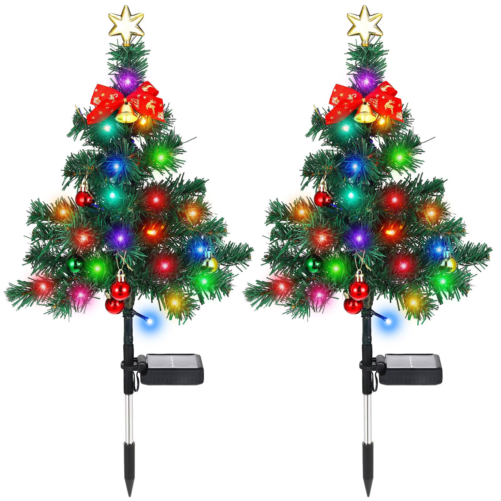 Baquler 2 Pcs Solar Christmas Tree Garden Stake Lights Outdoor Christmas Tree Yard Decorations Multicolor Solar Stakes for Pathw