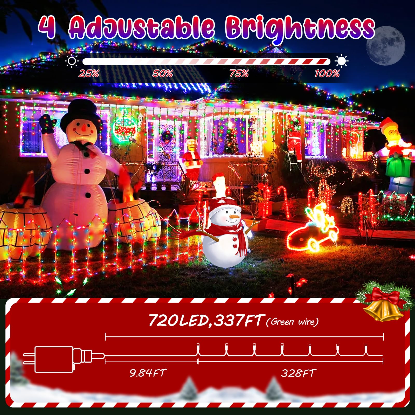 Hezbjiti 337 Ft 720 Led Color Changing Christmas Lights Outdoor, 11 Modes String Lights Ip44 Waterproof Fairy Light For Party Tr