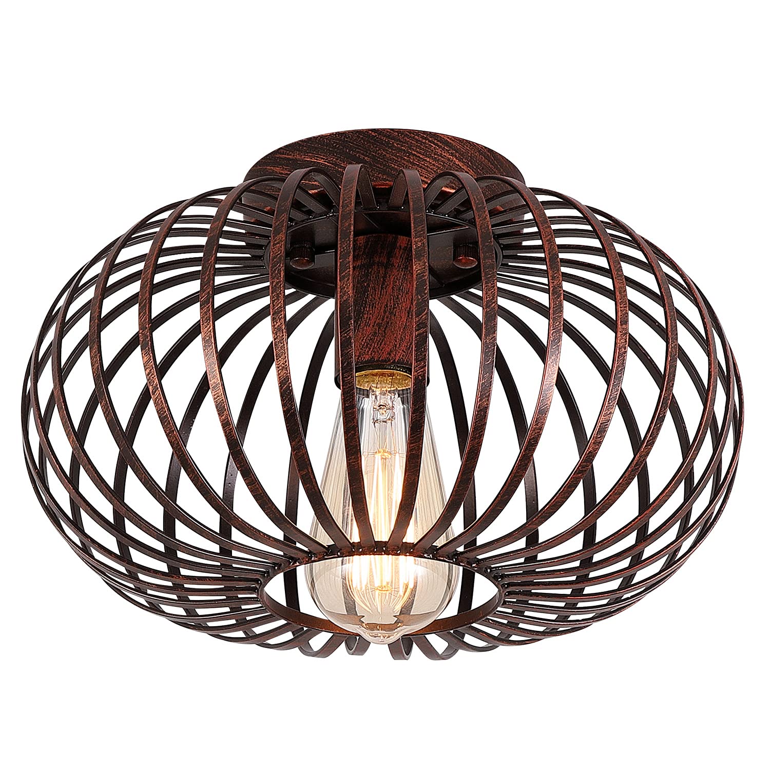 Fivess Lighting Farmhouse Rustic Flush Mount Light Fixture Industrial Metal Cage Semi Flush Mount Ceiling Light For Hallway Living Room Bedroom Kitchen Entryway, Oil Rubbed Bronze