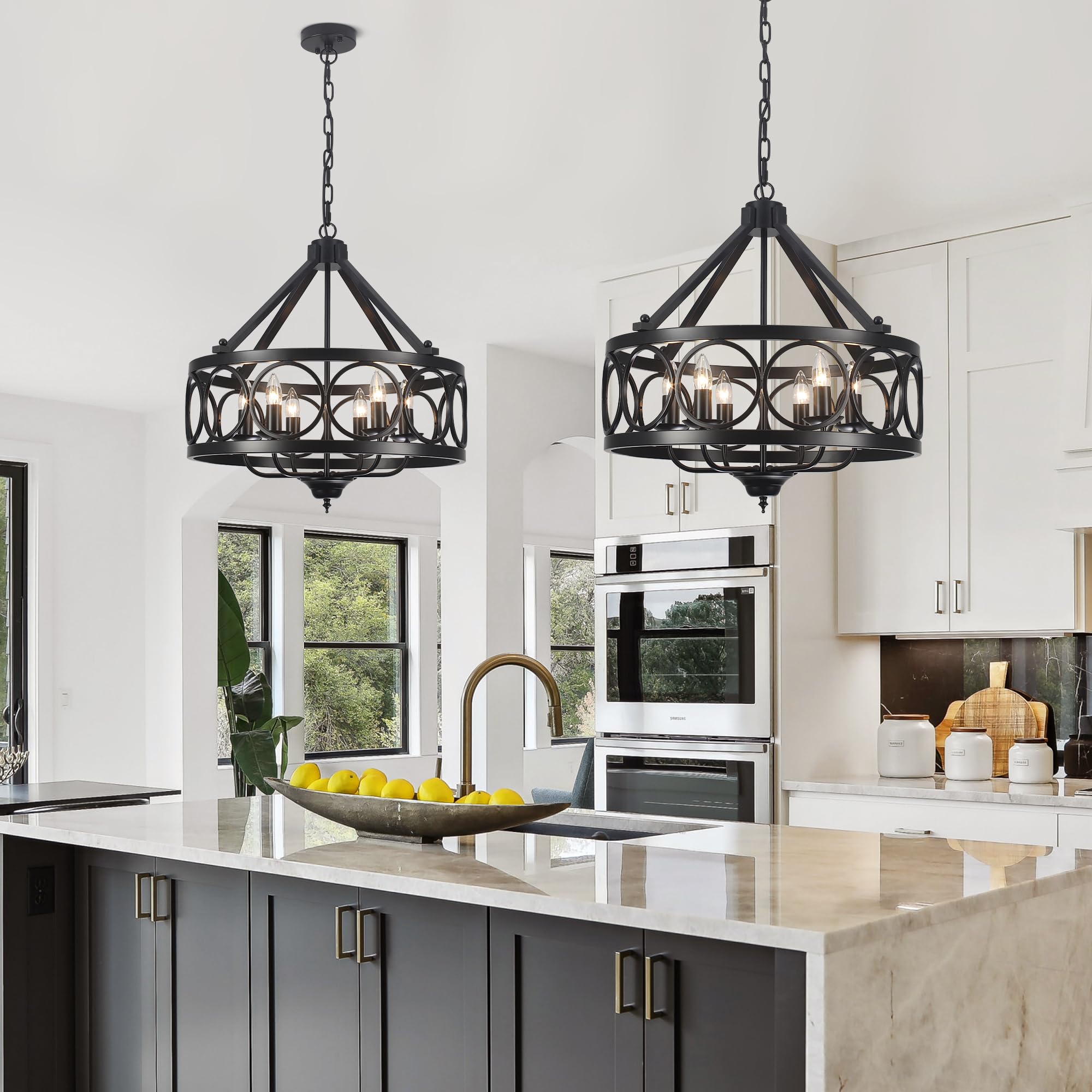 Black Chandeliers Dining Room Light Fixtures Farmhouse Rustic Industrial 6-Light Pendant Light Kitchen Island For Foyer Entryway
