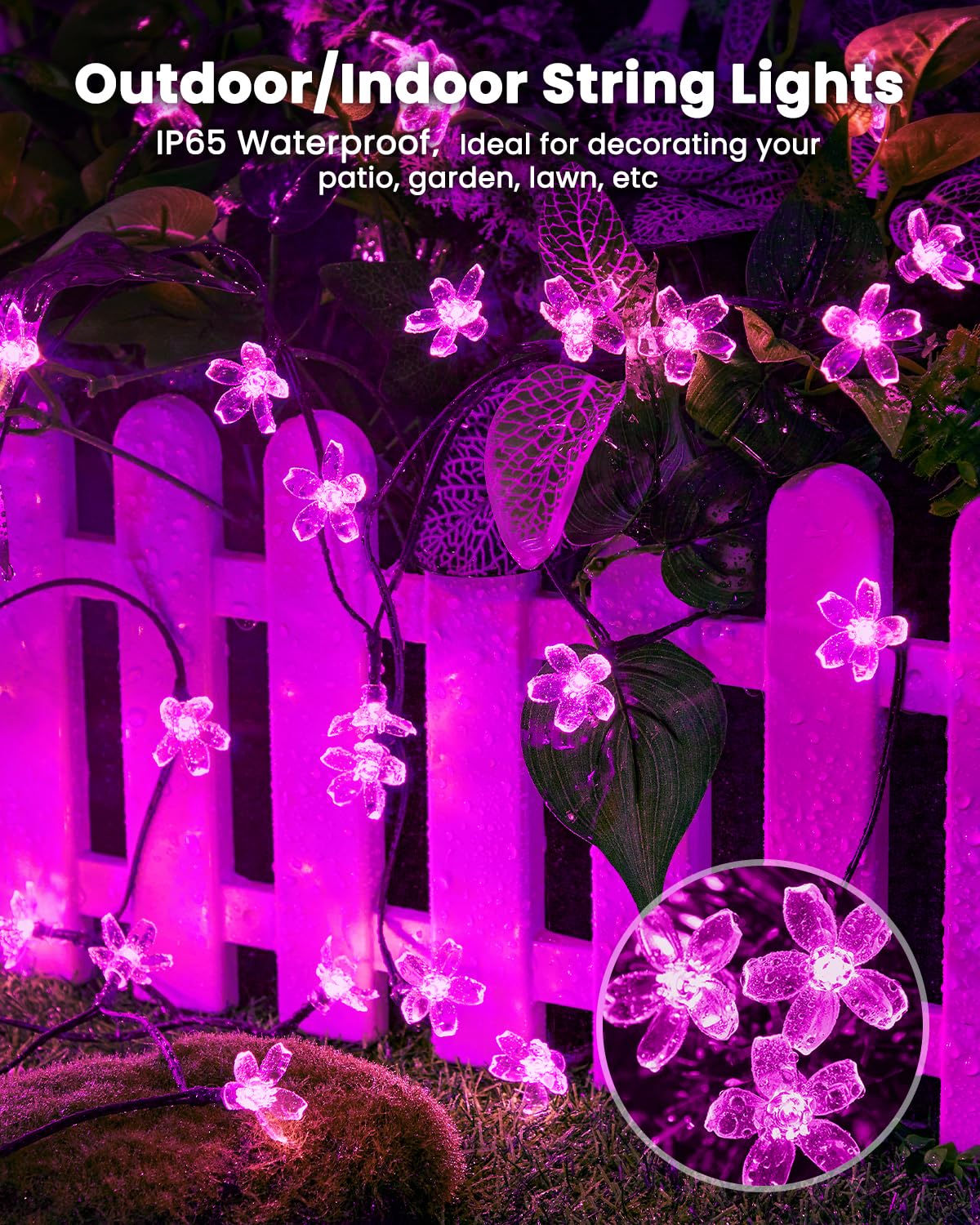 Brightown 60 LED Solar String Lights, Pink, Outdoor Waterproof Fairy Lights for Garden, 1 Pack, Model 62741733-140b-4c35-8bb8-45d