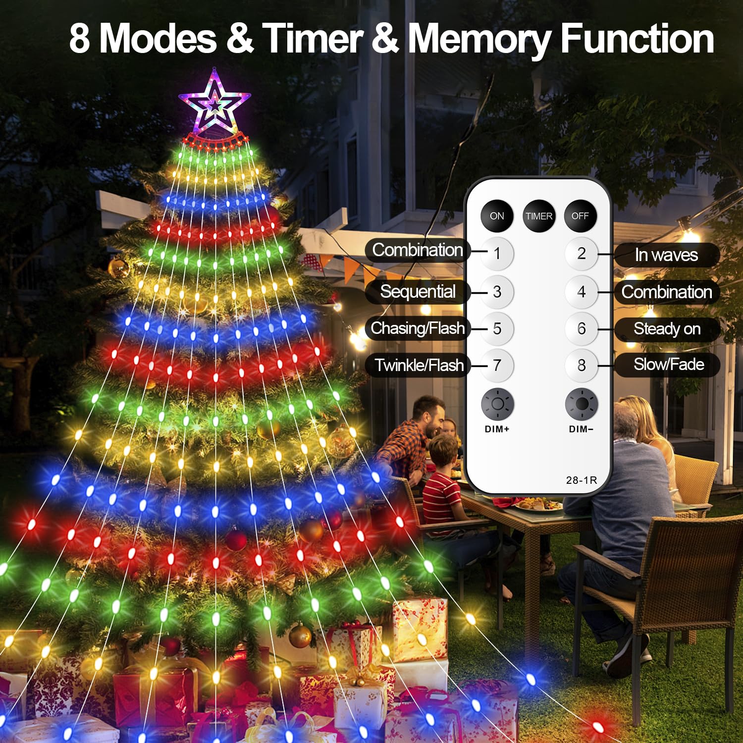 Christmas Decorations Star Lights Outdoor, 23Ft 11 Strand 818 Led Waterfall Tree Lights With 8 Modes Timer Remote Plug In Christ