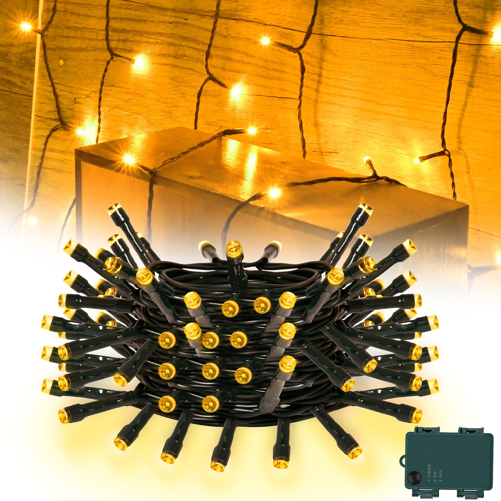 cshare Orange Purple Green String Lights Battry Operated with Timer Waterproof, Halloween String Lights for Outside 16.4ft 50LED