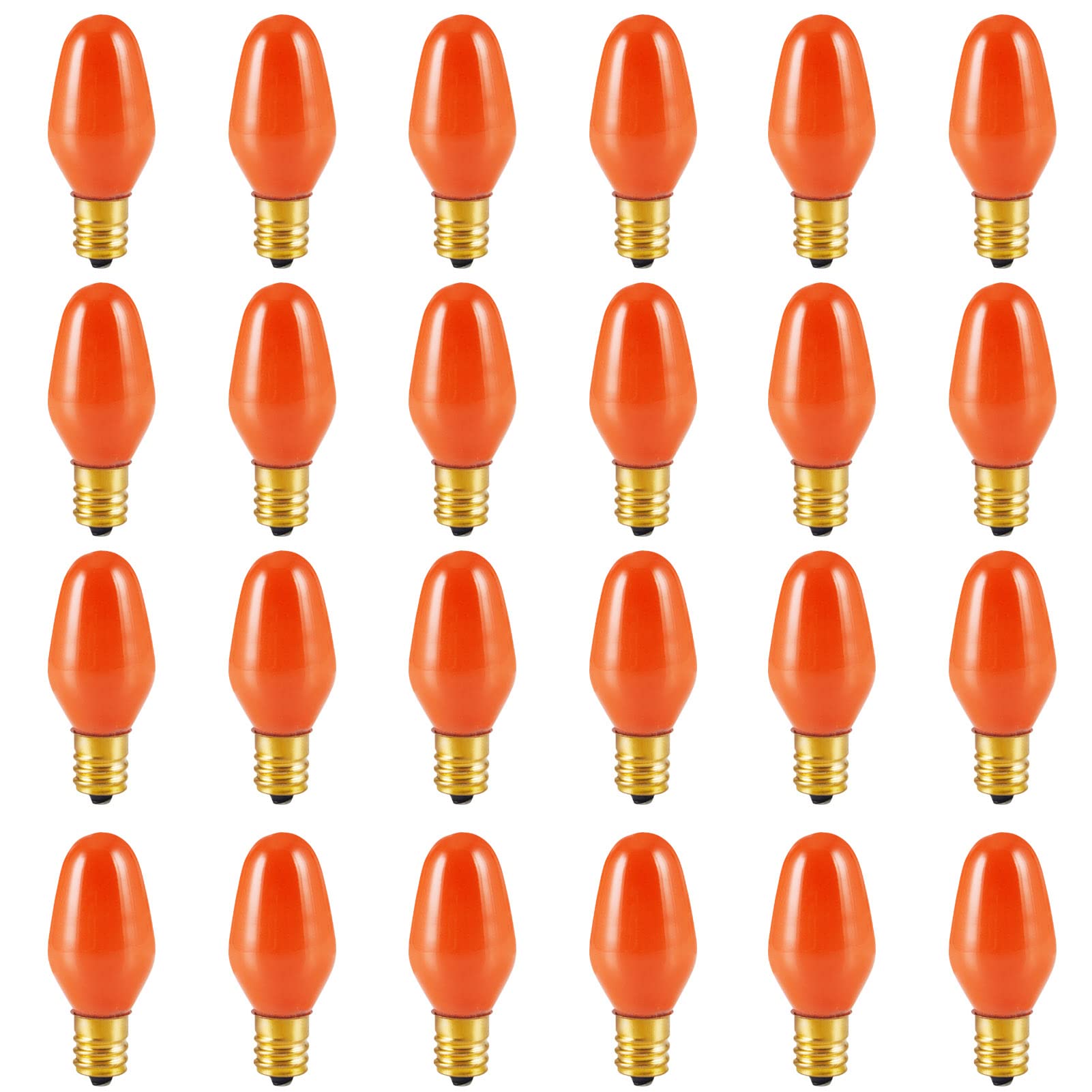 LinMiFo 24 Pack C7 Orange Light Bulbs, 7 Watt Night Light Bulbs Colored, Dimmable, E12 Candelabra Base C7 Orange Christmas Light