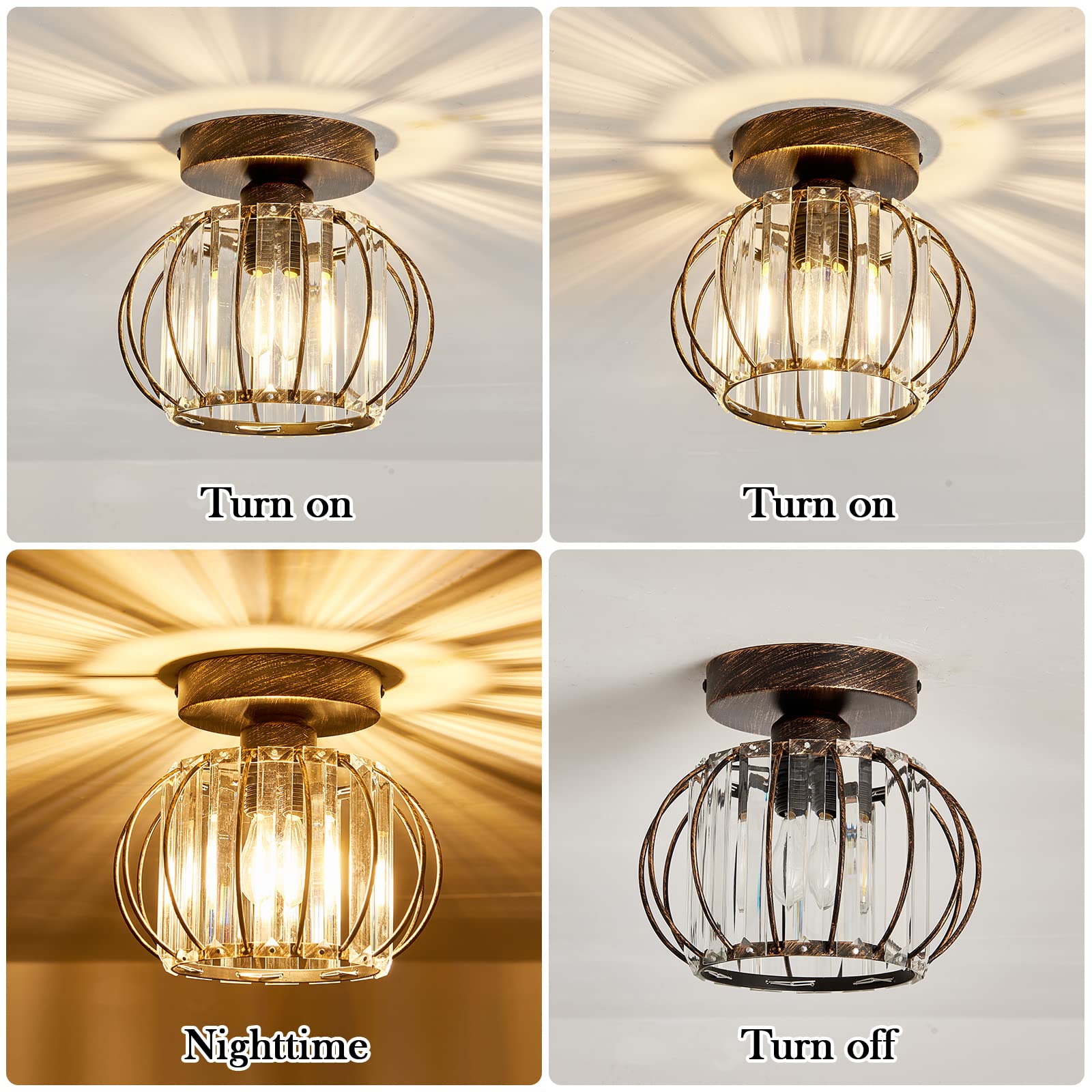 Yyjlx Semi Flush Mount Ceiling Light Fixture E26 Mini Crystal Chandelier Oil Rubbed Bronze Small Ceiling Lamp For Entryway Bedro