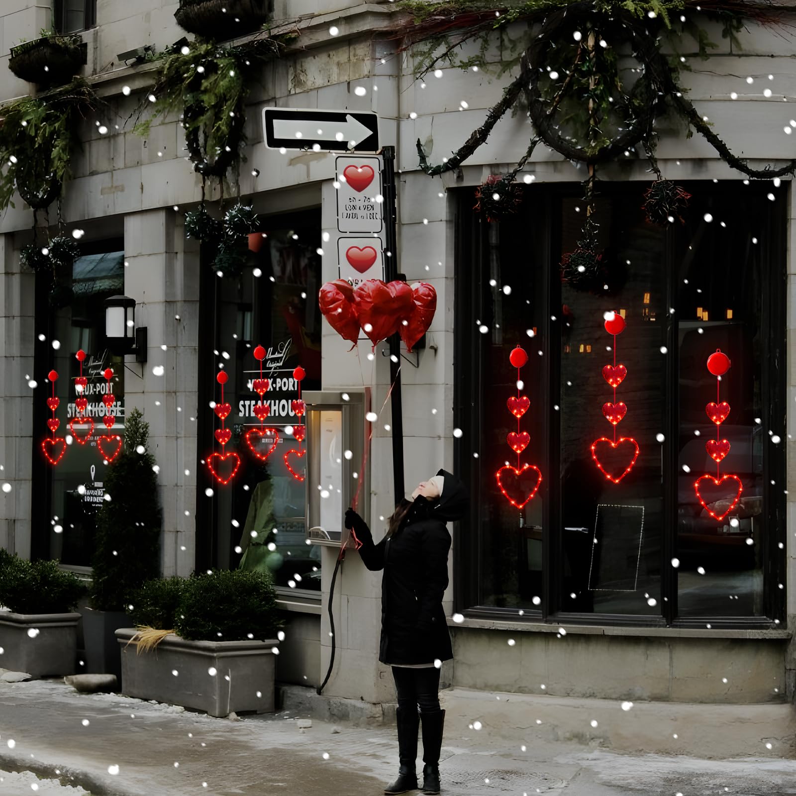 LYUBASA 3 Pack Valentines Day Window Lights Decorations with Timer, Battery Powered Hanging Red Lighted Heart Shaped Silhouette
