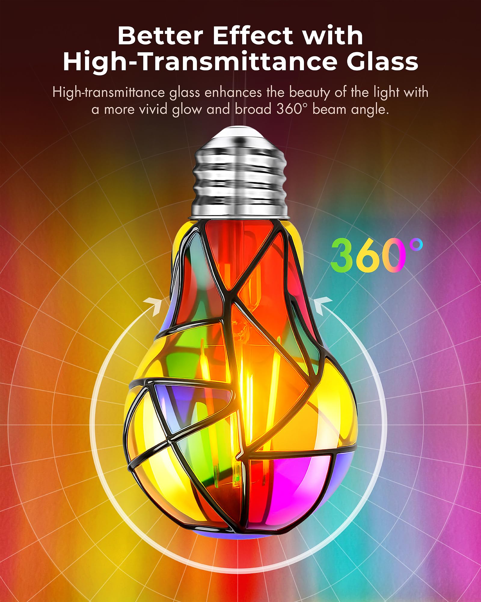 Eternyx LED Stained Glass Light Bulb, 3.5W E26 A19 Decorative Bulbs, Hand-discomfort-reducingted, 4 Pcs, Ideal for Home, Party, Garden,