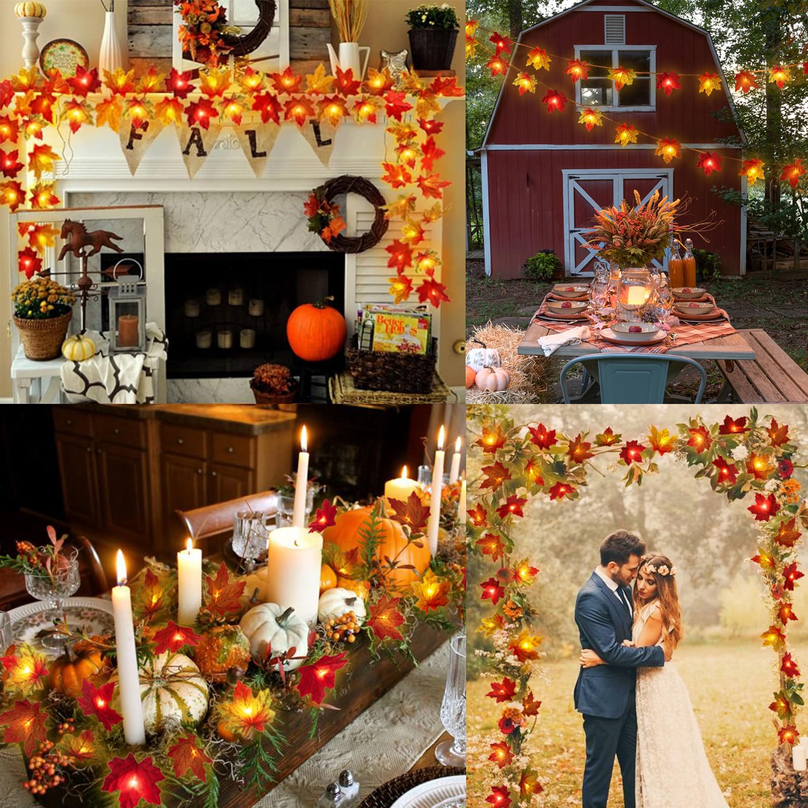 Runleo 2 Pack Maple Leaf Lights - 20Ft 40LED Battery Operated Fall Decor, Orange Copper for Indoor/Outdoor Autumn Harvest