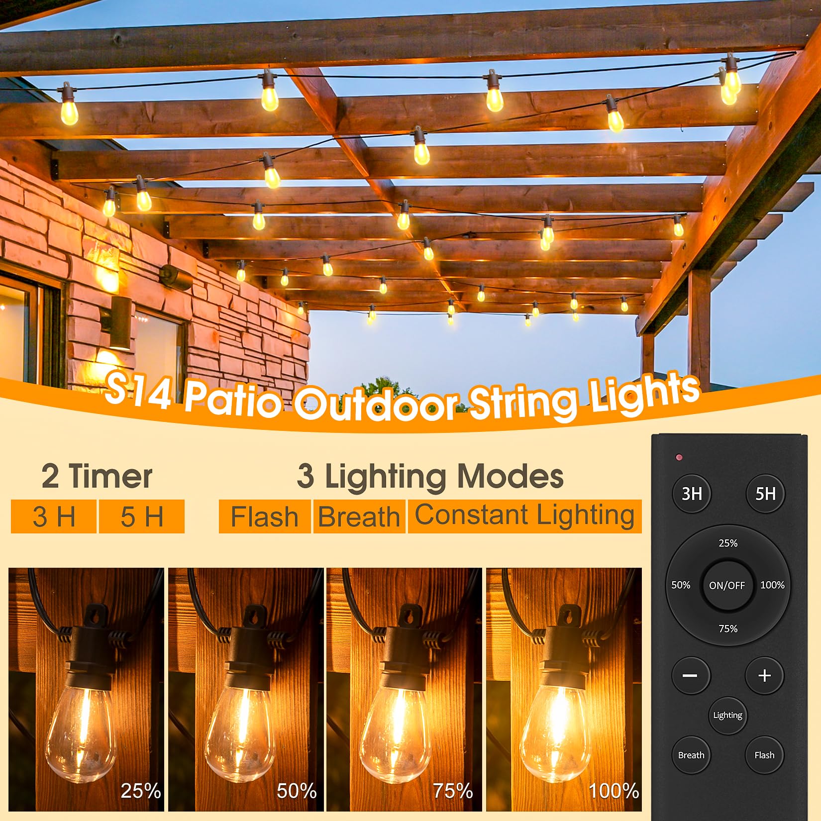 Outdoor String Lights With Remote - Dimmable 180Ft Ip65 Waterproof Patio Lights With Edison Bulbs Hanging Lights Outside For Backyard Garden Porch Deck Balcony