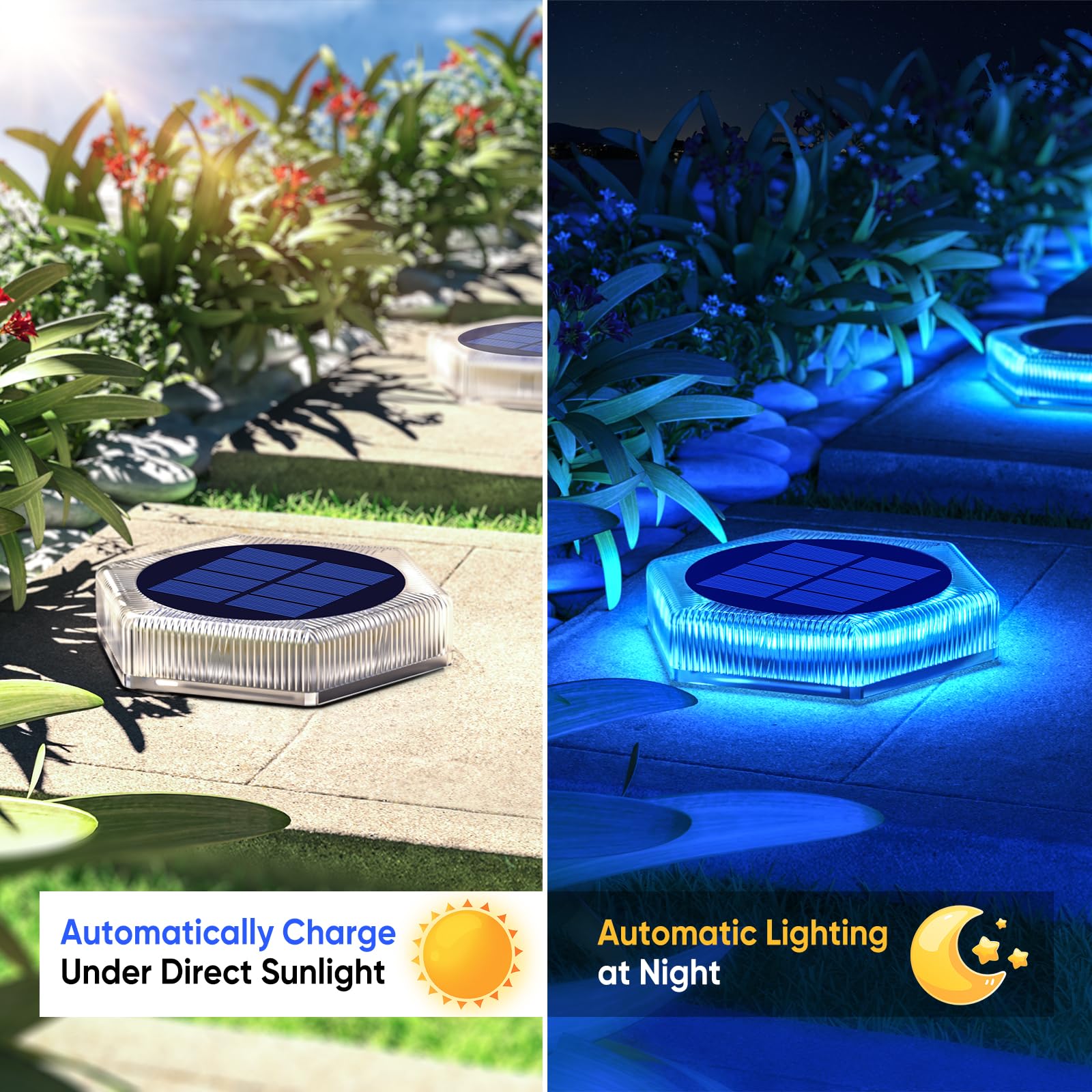 Blue Solar Deck Lights for Outside 6 Pack, Dock Lights Solar Powered Waterproof Driveway Warning for Driveway Pathway Boat Dock