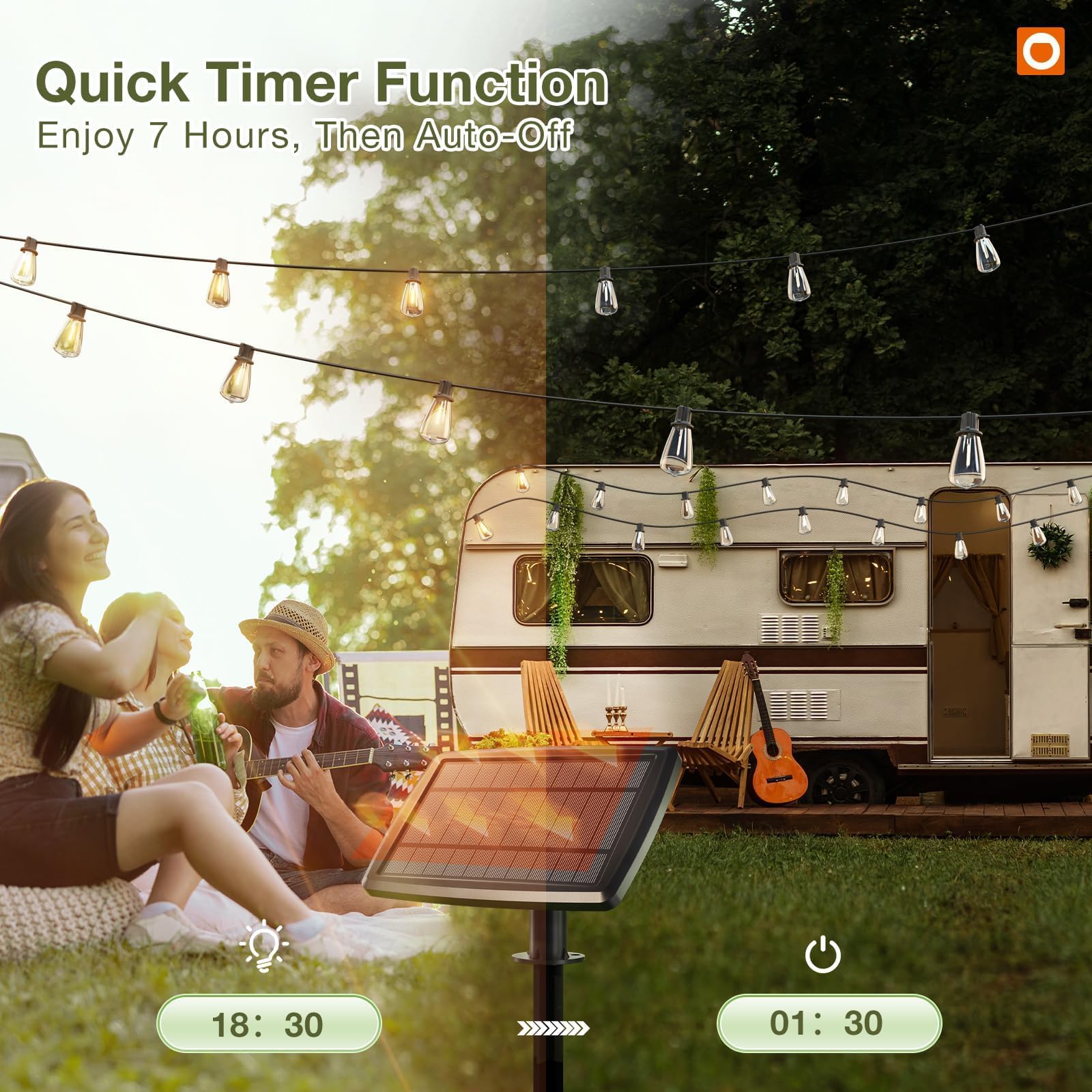 Addlon 54(48+6) Ft Solar String Lights Waterproof,Patio Lights Solar Powered With Remote& Usb Port 24+2 Led Shatterproof Bulbs 3